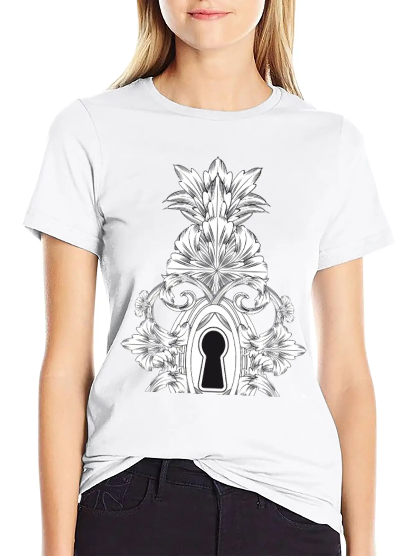 Antique Ornamental Door Lock With Keyhole Lightweight Cotton T-Shirt – Daily Comfort Graphic Shirt