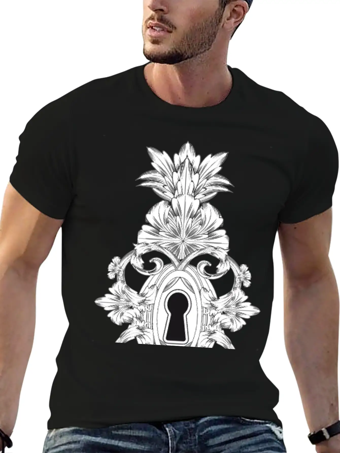Antique Ornamental Door Lock With Keyhole Lightweight Cotton T-Shirt – Daily Comfort Graphic Shirt