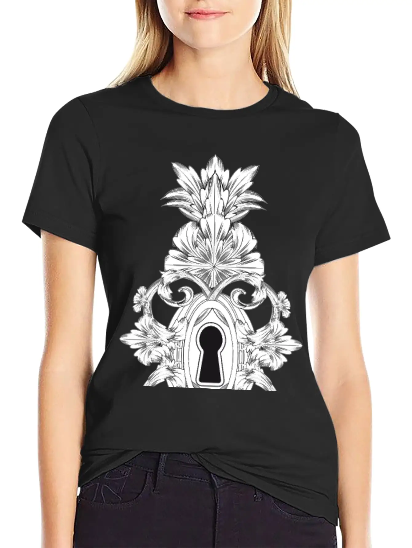 Antique Ornamental Door Lock With Keyhole Lightweight Cotton T-Shirt – Daily Comfort Graphic Shirt