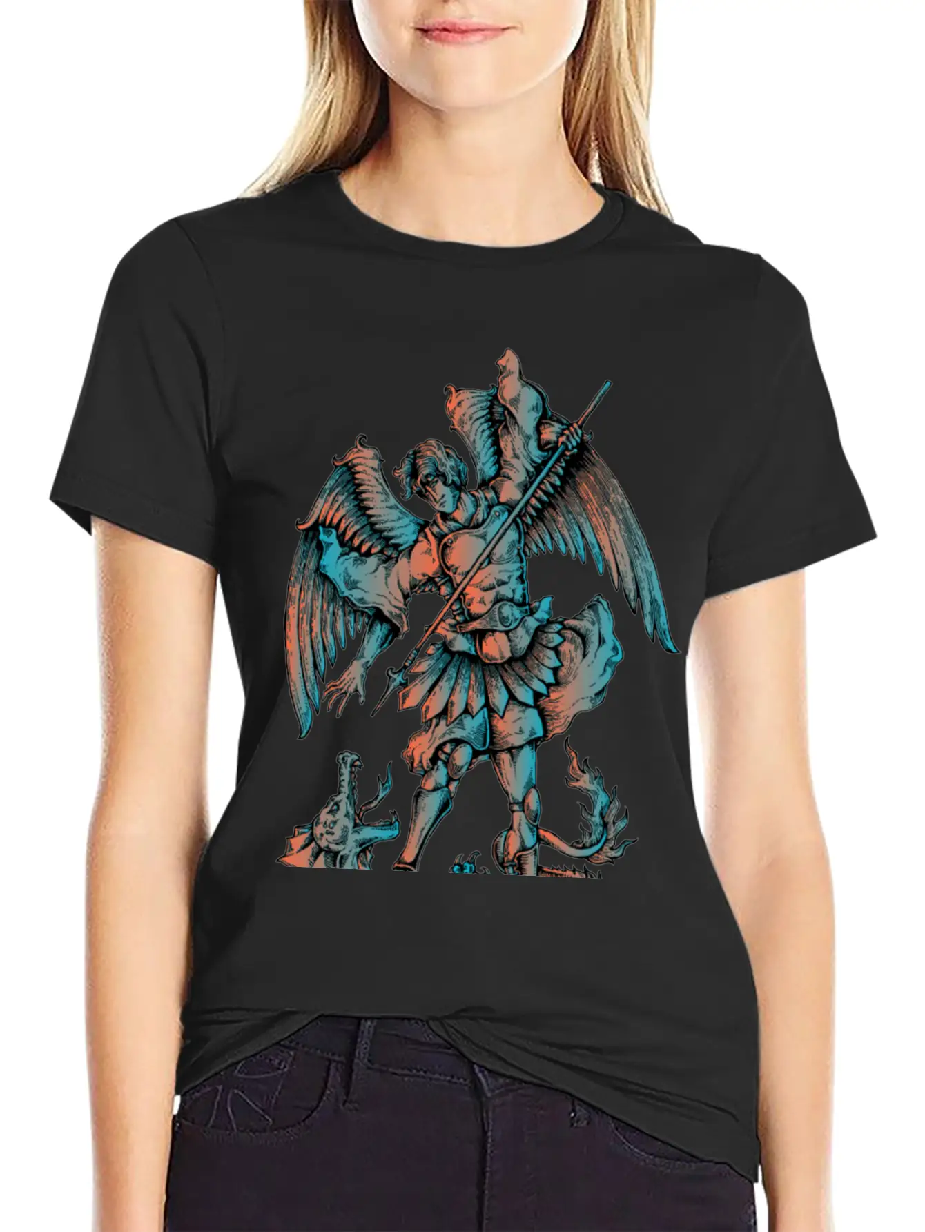Archangel Fighting The Dragon Modern Fit Casual T-Shirt – Clean And Versatile Design