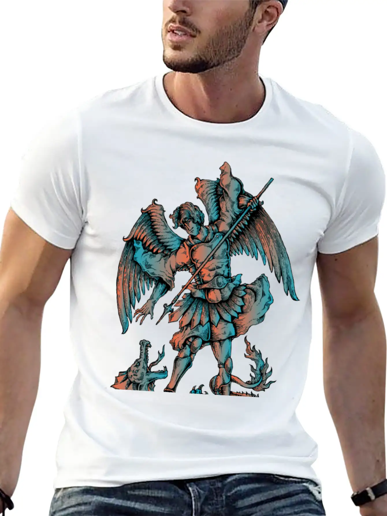 Archangel Fighting The Dragon Modern Fit Casual T-Shirt – Clean And Versatile Design