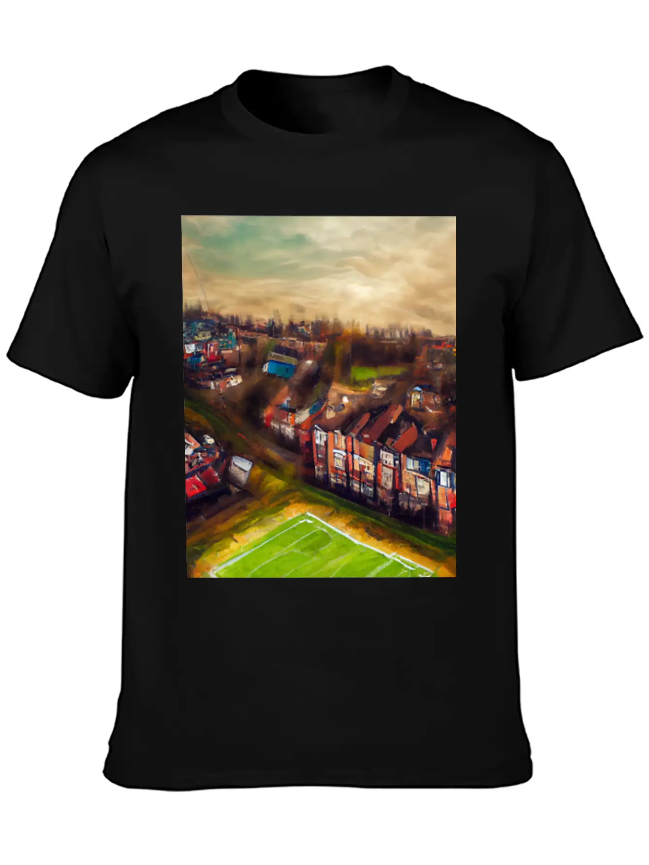 Artistic British Neighborhood And Football Field Modern Fit Casual T-Shirt – Clean And Versatile Design
