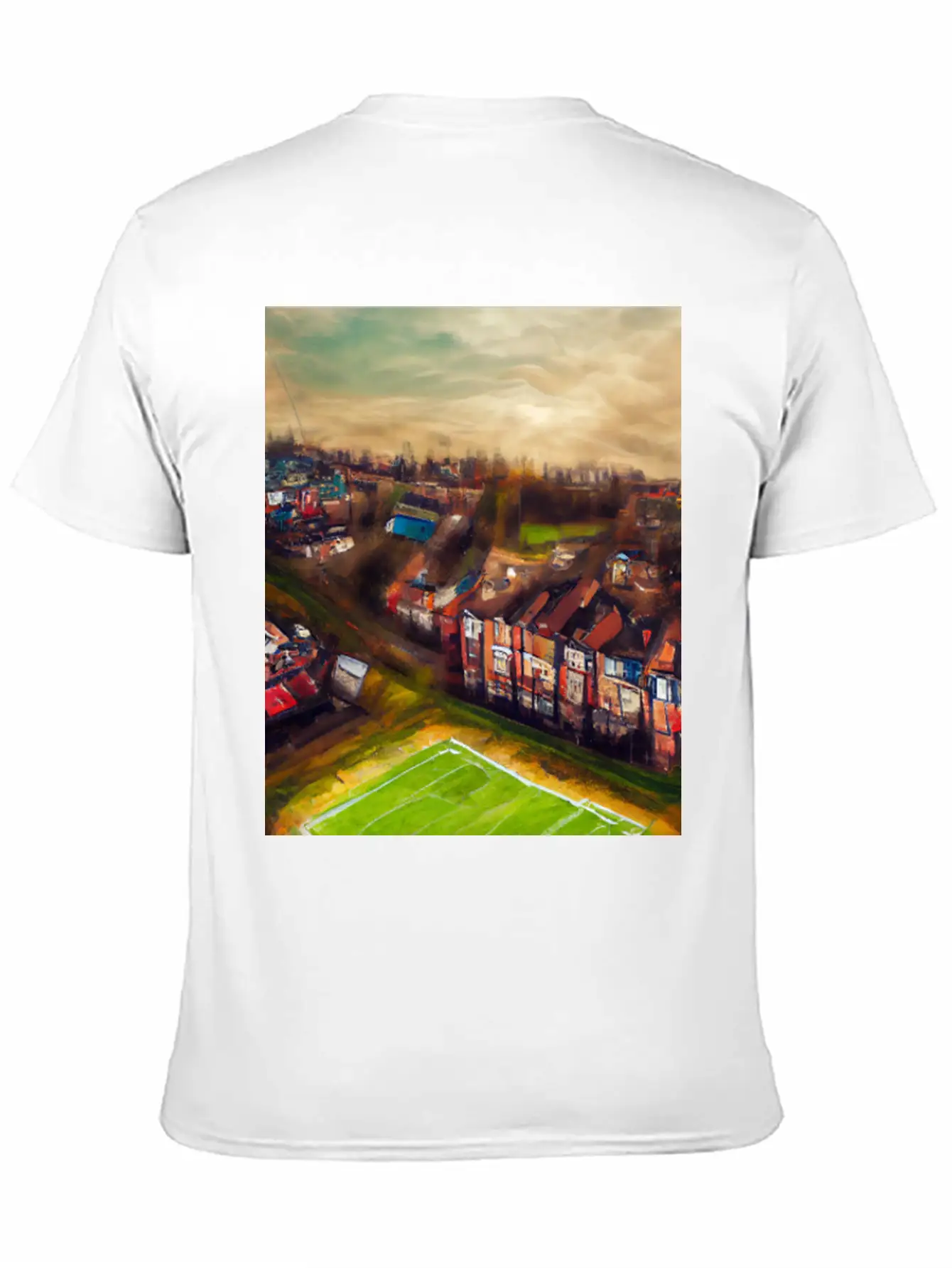 Artistic British Neighborhood And Football Field Modern Fit Casual T-Shirt – Clean And Versatile Design