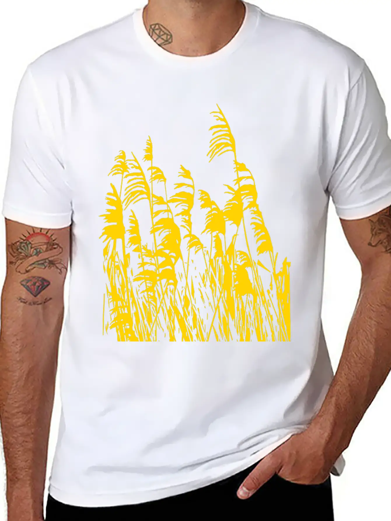 Artistic Gold/silver Metalic Reed Grass Nature Lightweight Cotton T-Shirt – Daily Comfort Graphic Shirt