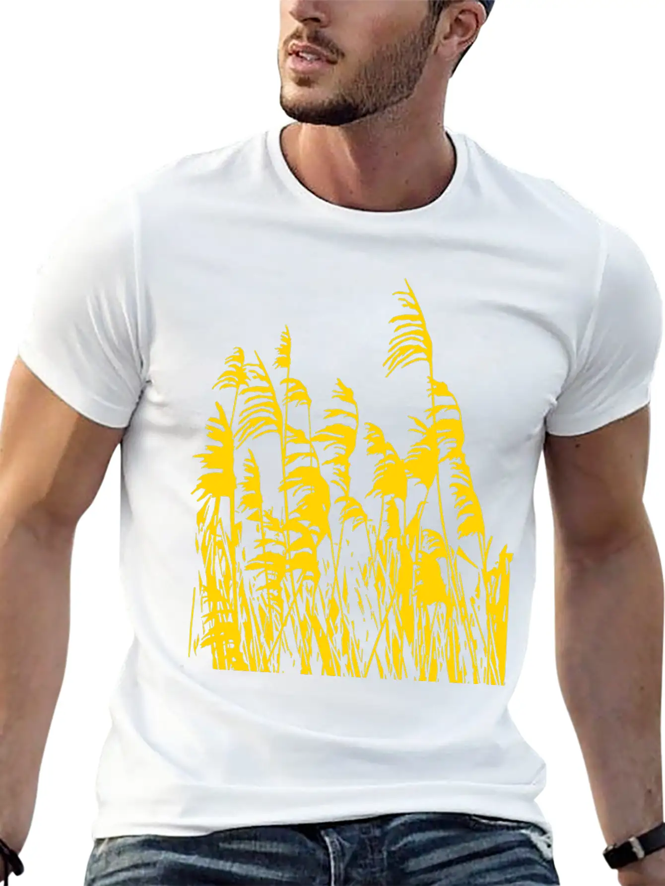 Artistic Gold/silver Metalic Reed Grass Nature Lightweight Cotton T-Shirt – Daily Comfort Graphic Shirt