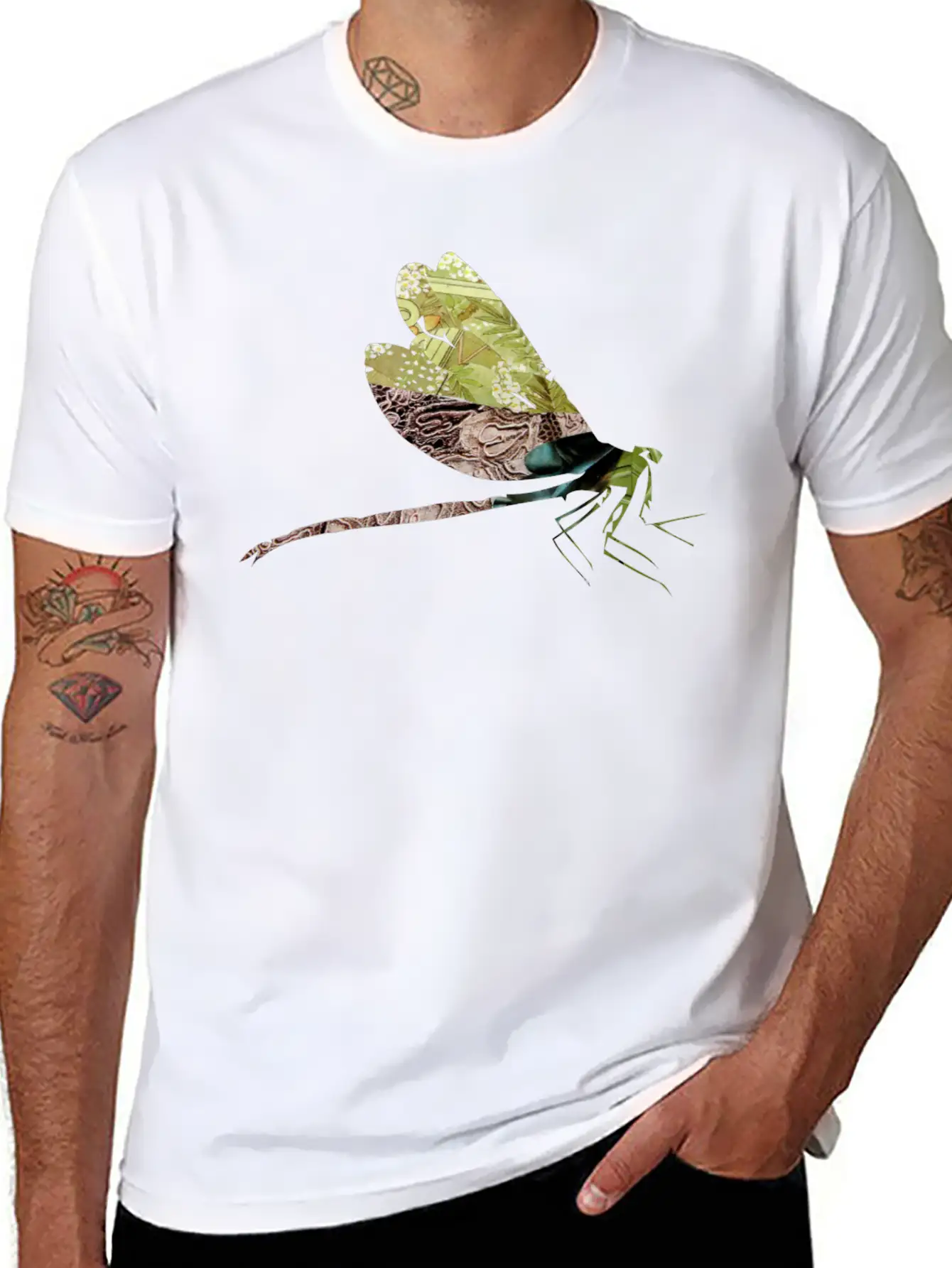 ArtTS Collage Art DAMSELFLY Greenz Bluz Unisex Casual T-Shirt – Clean Design For Daily Comfort