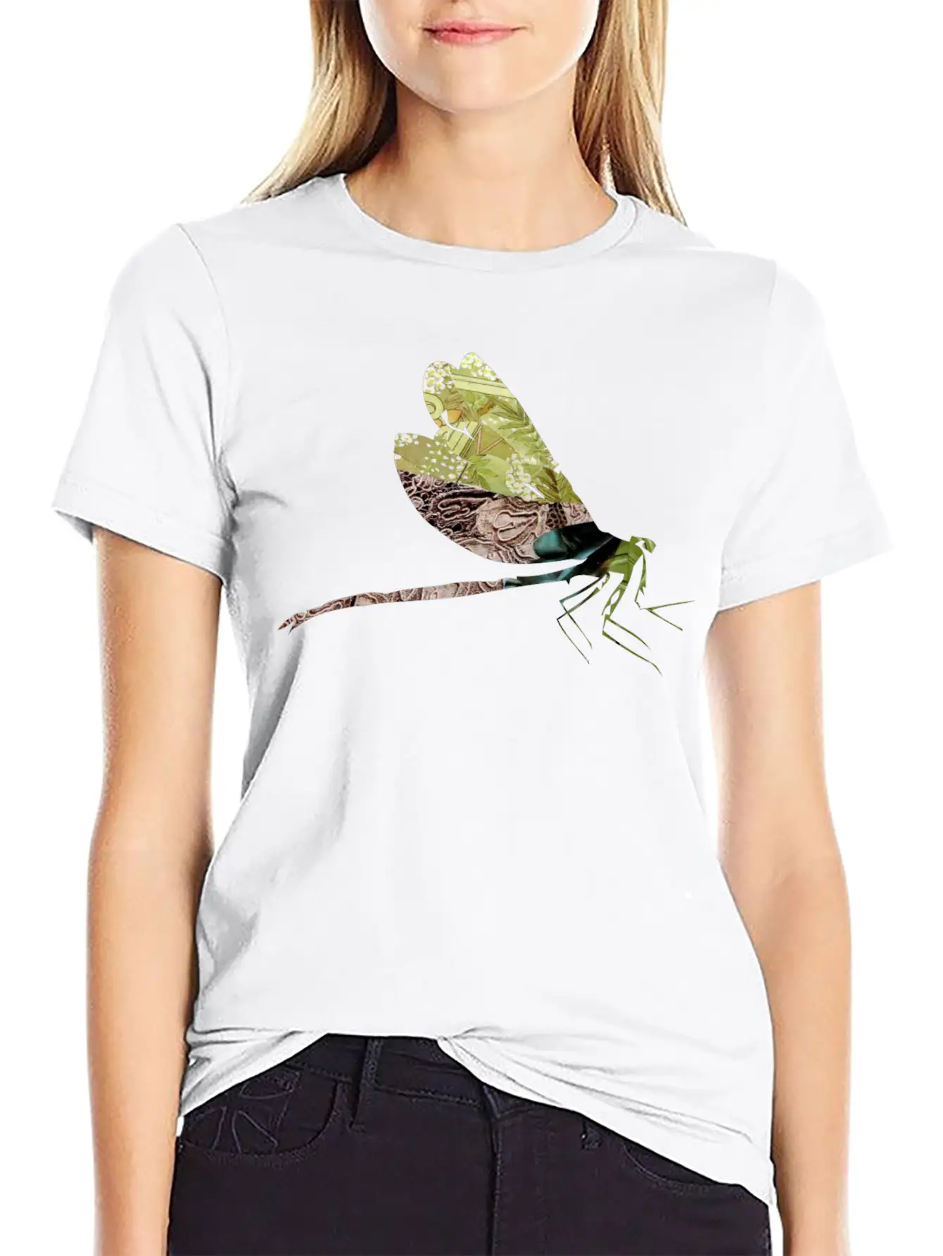 ArtTS Collage Art DAMSELFLY Greenz Bluz Unisex Casual T-Shirt – Clean Design For Daily Comfort