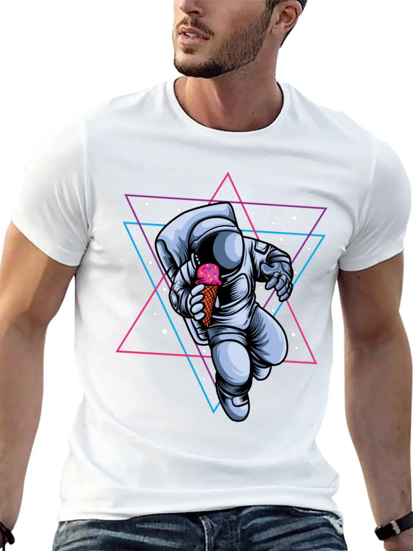 Astronaut Ice Cream Lovers Lightweight Cotton T-Shirt – Daily Comfort Graphic Shirt