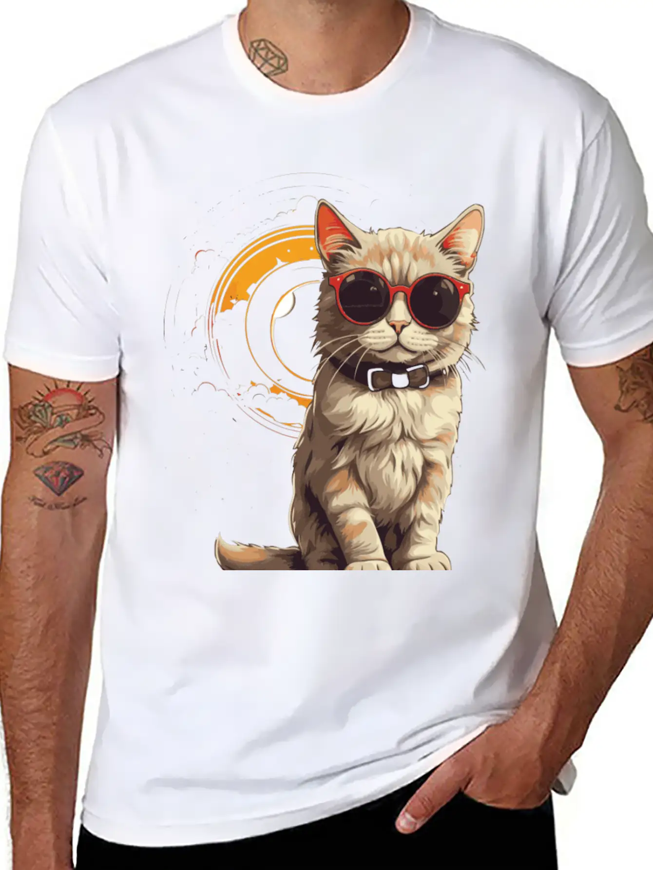 Astronomical Cat Eclipse Essential Cotton Tee For Daily Outfits – Unisex Style