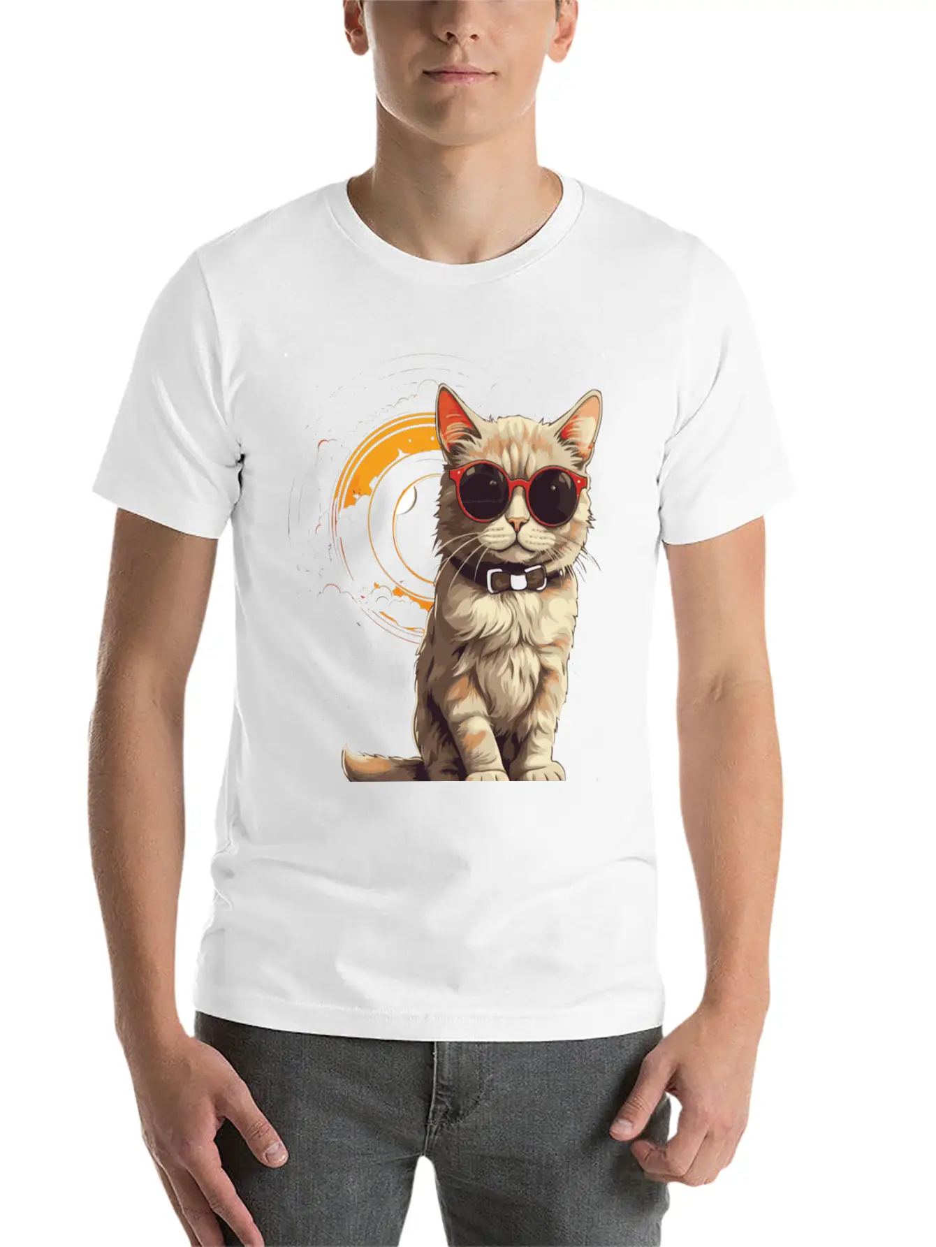 Astronomical Cat Eclipse Essential Cotton Tee For Daily Outfits – Unisex Style