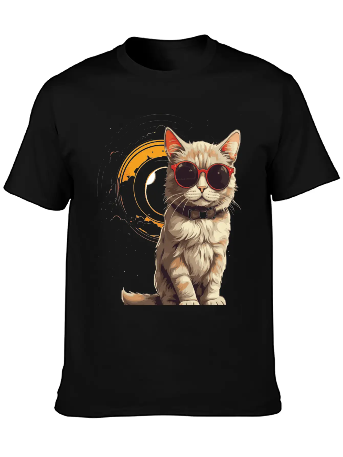 Astronomical Cat Eclipse Essential Cotton Tee For Daily Outfits – Unisex Style