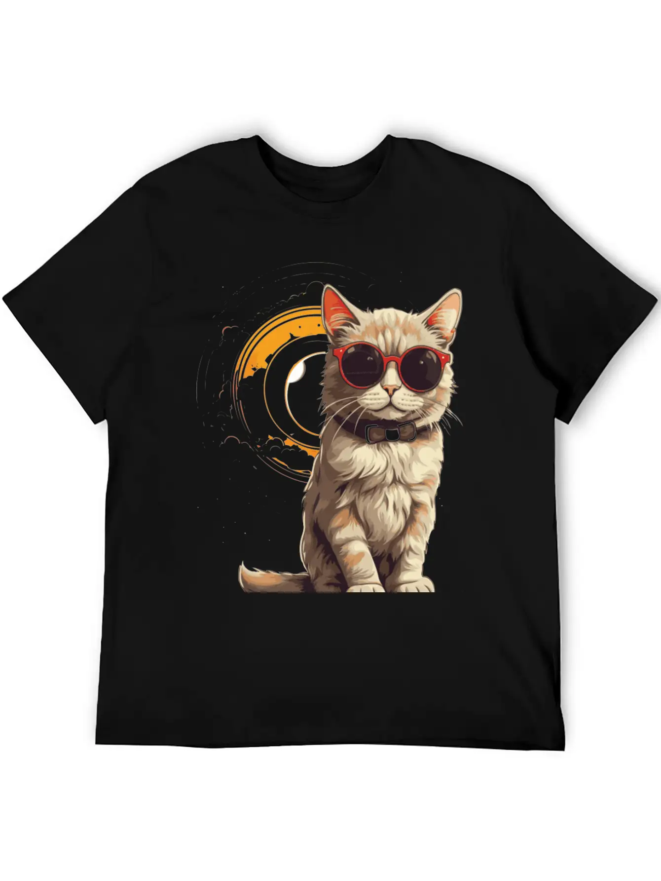 Astronomical Cat Eclipse Essential Cotton Tee For Daily Outfits – Unisex Style