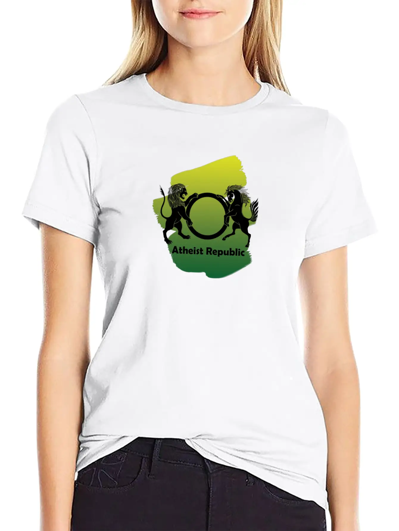 Atheist Republic Logo - Yellow & Green Paint Classic Fit Graphic Tee For Daily Comfort – Unisex Cotton Shirt