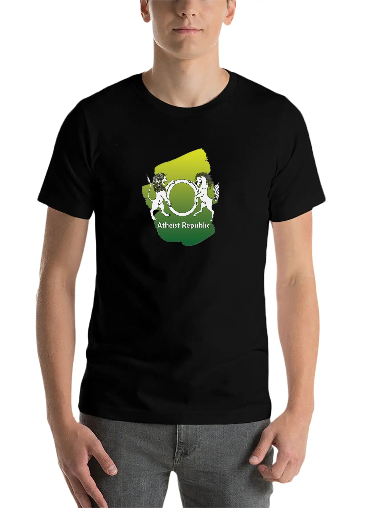 Atheist Republic Logo - Yellow & Green Paint Classic Fit Graphic Tee For Daily Comfort – Unisex Cotton Shirt