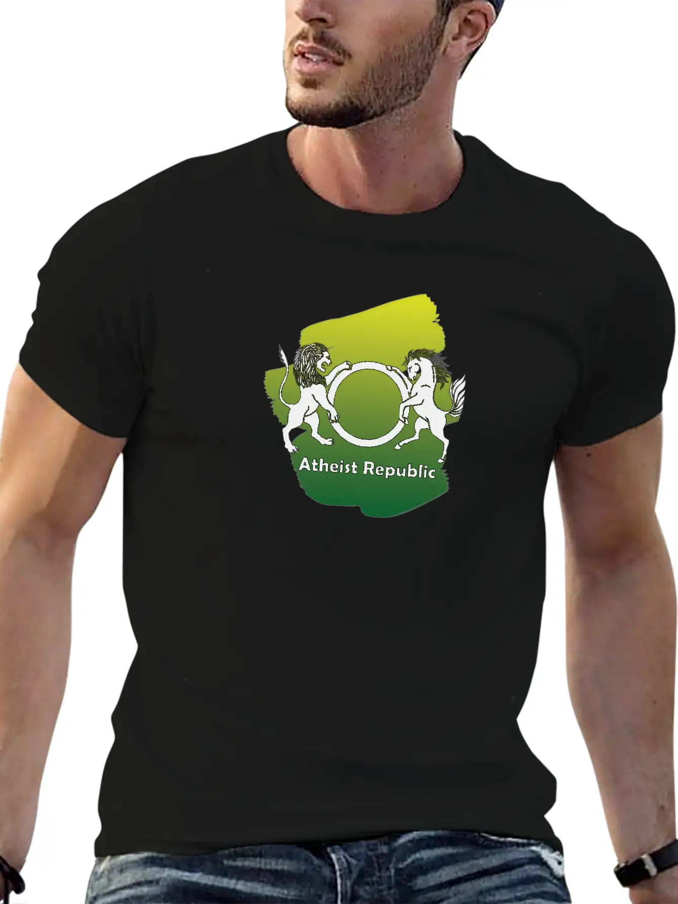 Atheist Republic Logo - Yellow & Green Paint Classic Fit Graphic Tee For Daily Comfort – Unisex Cotton Shirt