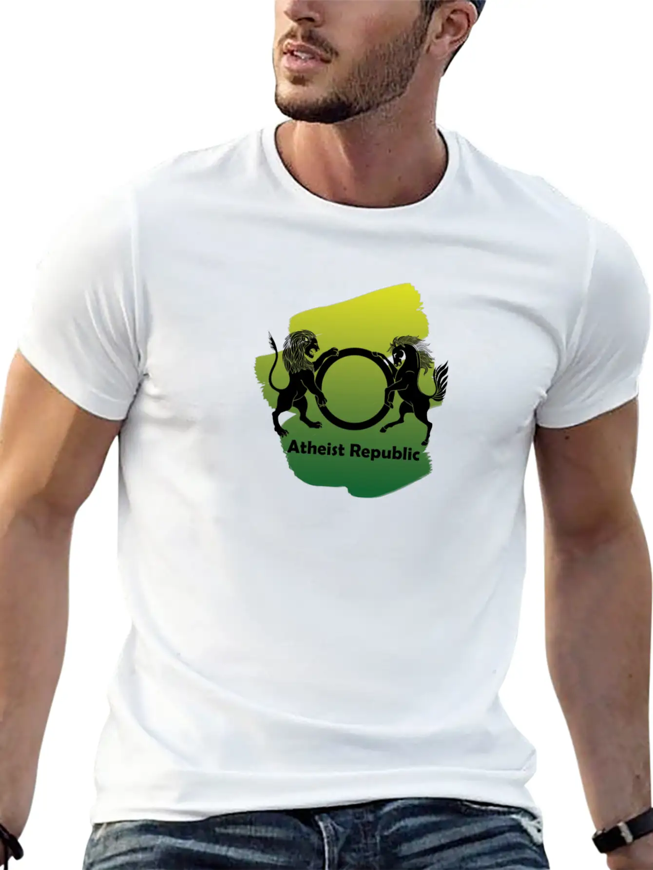 Atheist Republic Logo - Yellow & Green Paint Classic Fit Graphic Tee For Daily Comfort – Unisex Cotton Shirt