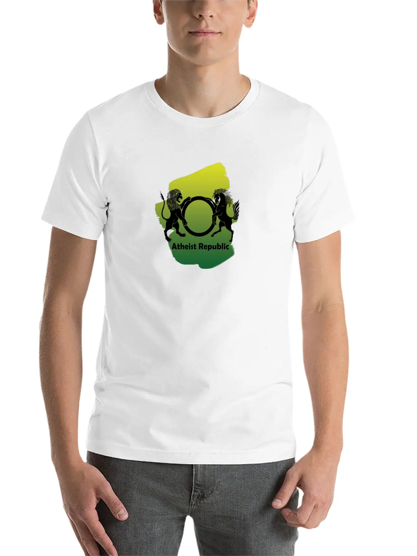 Atheist Republic Logo - Yellow & Green Paint Classic Fit Graphic Tee For Daily Comfort – Unisex Cotton Shirt
