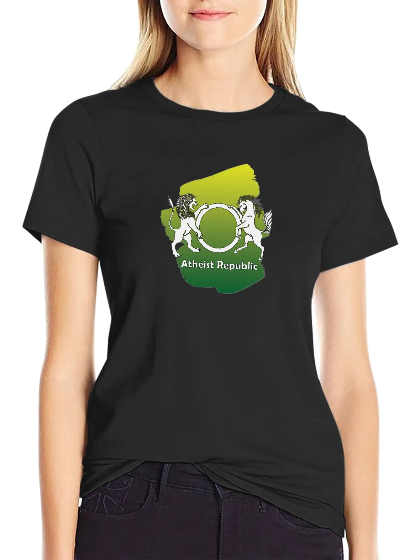 Atheist Republic Logo - Yellow & Green Paint Classic Fit Graphic Tee For Daily Comfort – Unisex Cotton Shirt