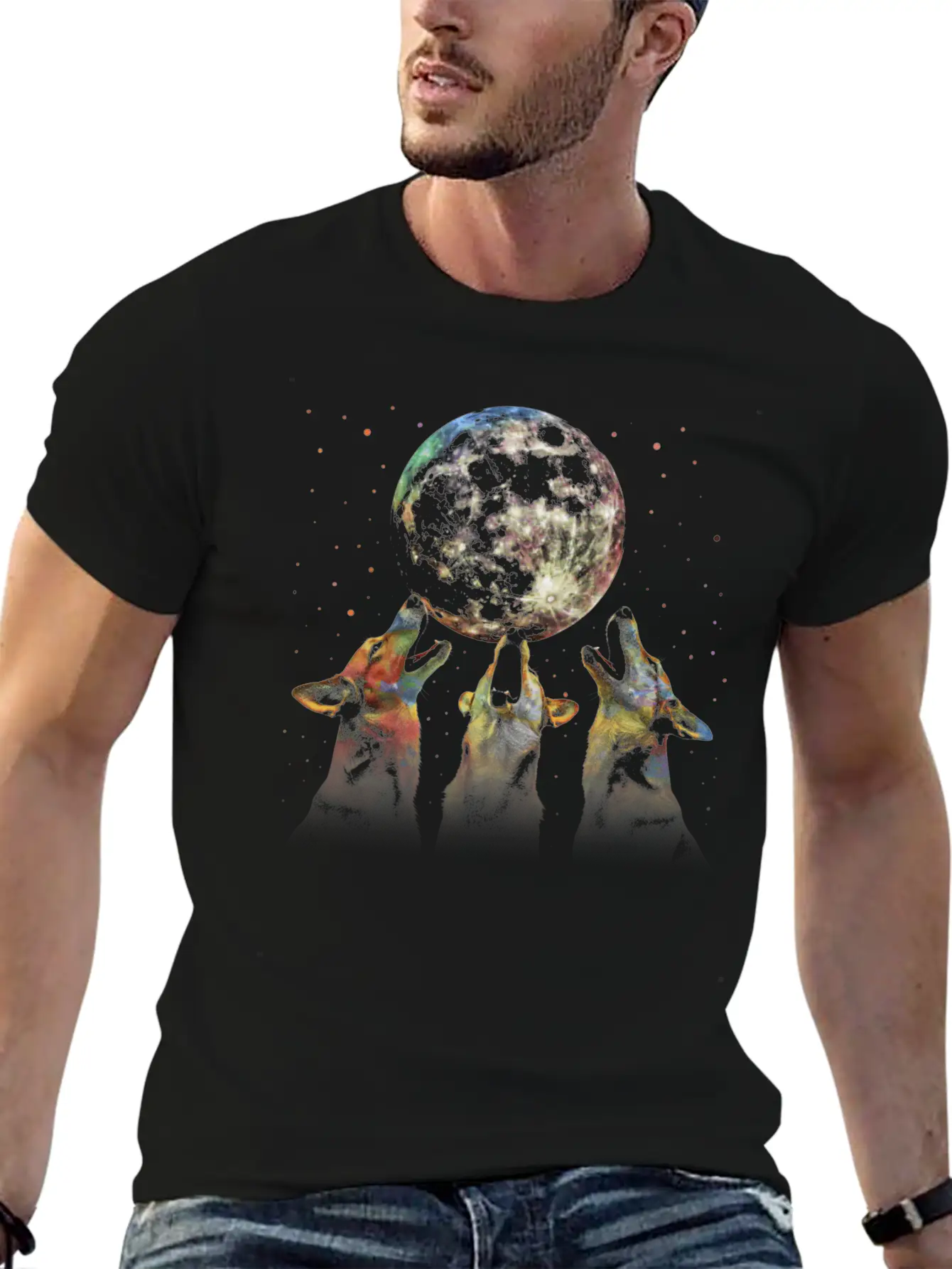 Australian Cattle Dog Dog Howling Moon Essential Cotton Tee For Daily Outfits – Unisex Style