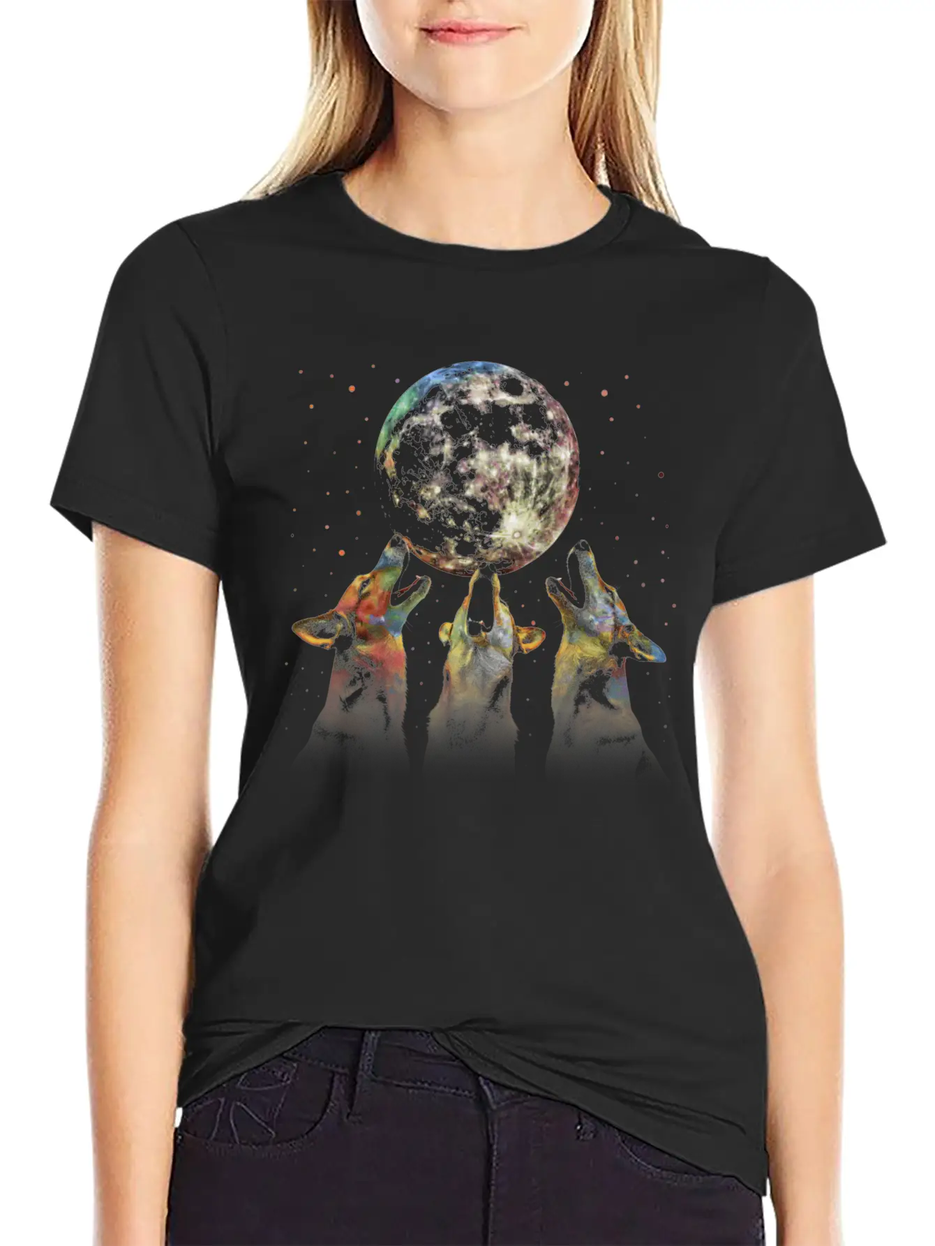 Australian Cattle Dog Dog Howling Moon Essential Cotton Tee For Daily Outfits – Unisex Style