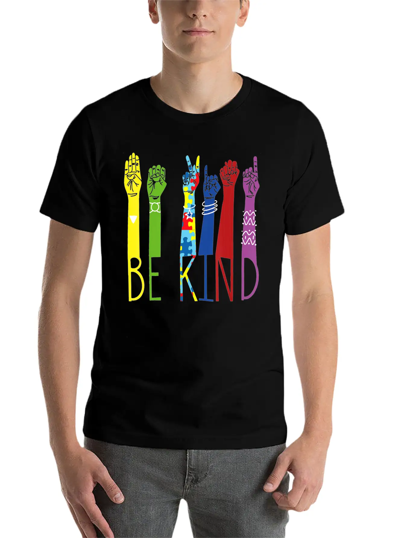 Autism Awareness Be Kind Sign Language Hand Basic Graphic T-Shirt – Daily Comfort In Soft Cotton