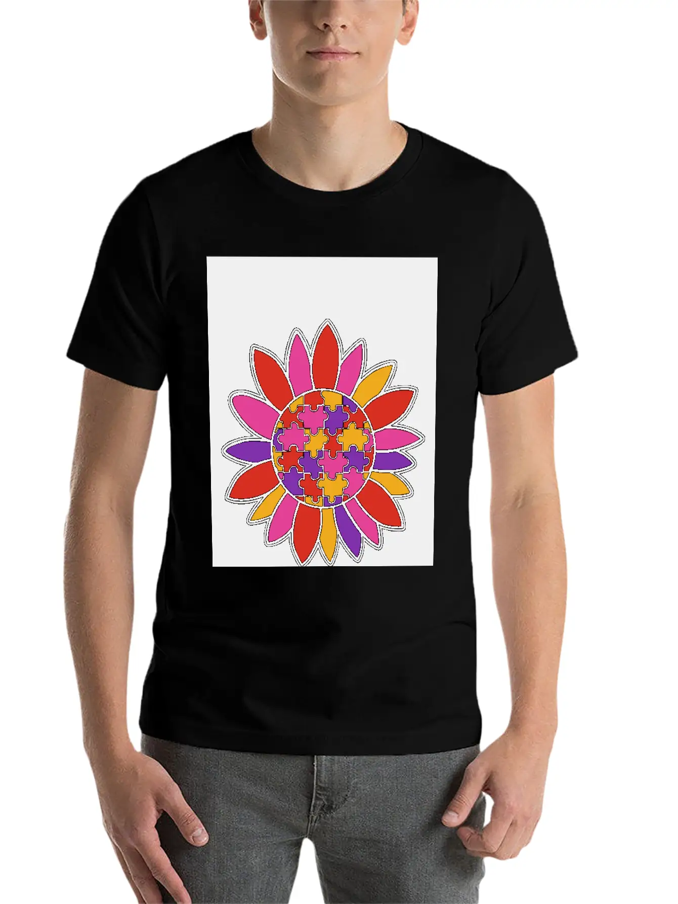 Autism Flower Puzzle Down Syndrome Trisomie 21 ASD Soft Cotton Short Sleeve Tee – Unisex Wardrobe Staple