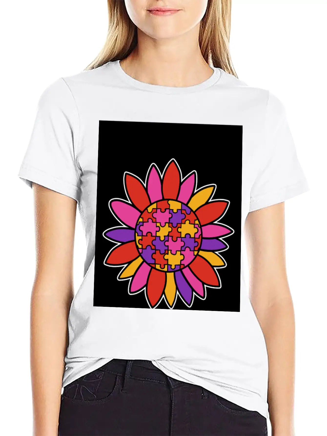 Autism Flower Puzzle Down Syndrome Trisomie 21 ASD Soft Cotton Short Sleeve Tee – Unisex Wardrobe Staple