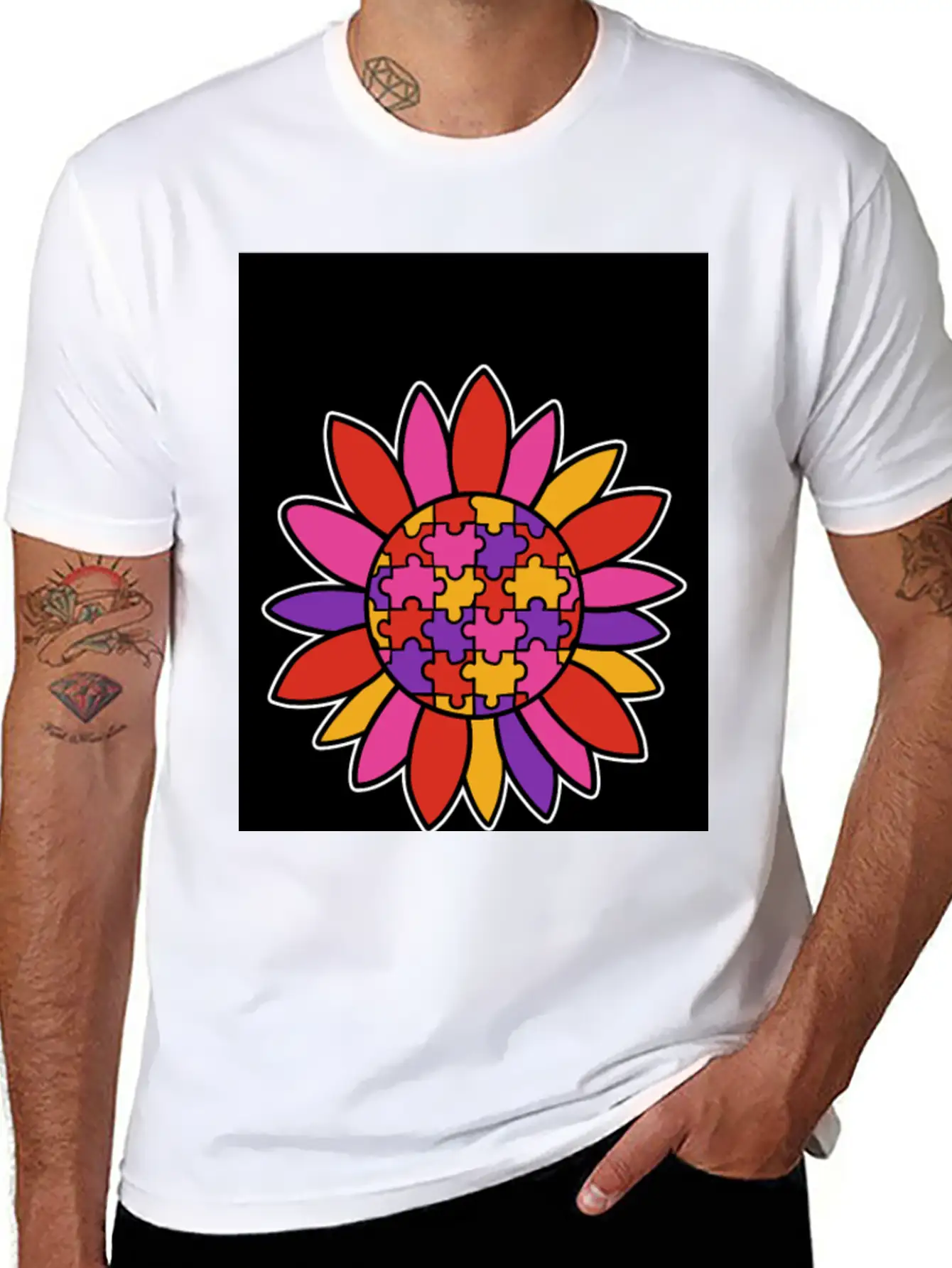 Autism Flower Puzzle Down Syndrome Trisomie 21 ASD Soft Cotton Short Sleeve Tee – Unisex Wardrobe Staple