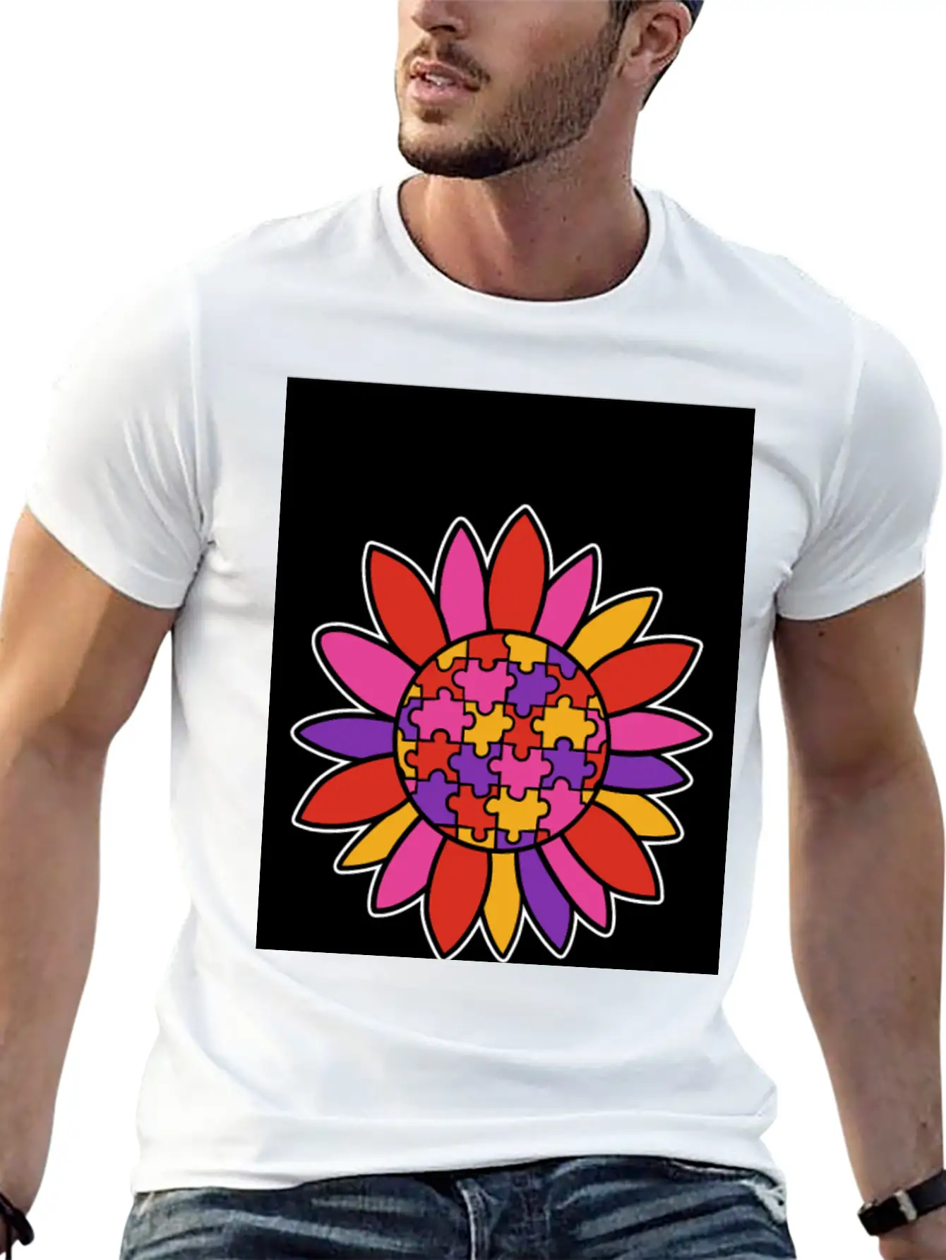 Autism Flower Puzzle Down Syndrome Trisomie 21 ASD Soft Cotton Short Sleeve Tee – Unisex Wardrobe Staple