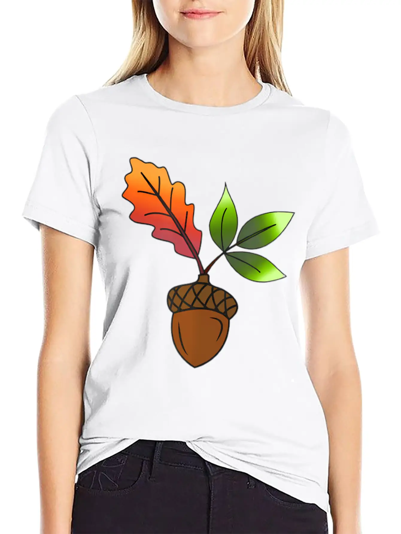 Autumn Leaves And Acorns Fall For Women Modern Fit Casual T-Shirt – Clean And Versatile Design