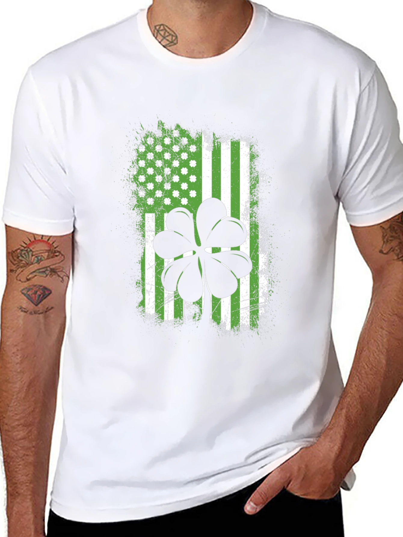 St. Patricks Day Shamrock USA Flag T-Shirt