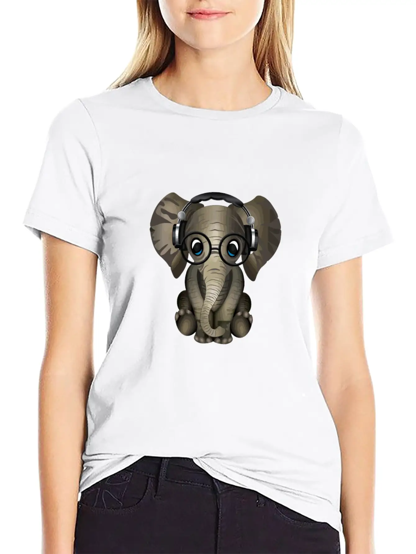 Baby Elephant Dj Wearing Headphones & Glasses Gift Essential Cotton Tee For Daily Outfits – Unisex Style