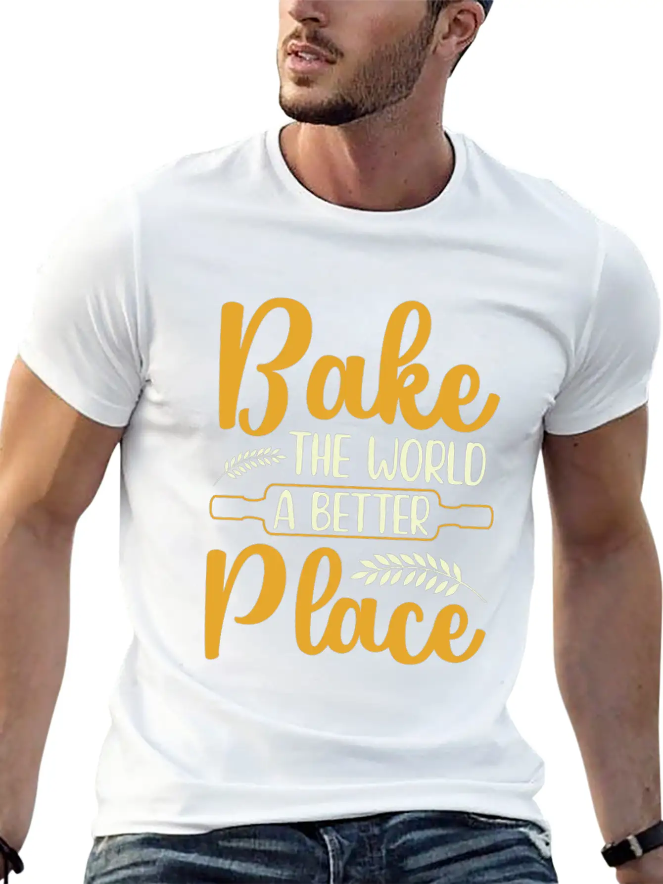 Bake The World A Better Place Funny Baking Relaxed Everyday Tee – Lightweight And Durable Cotton