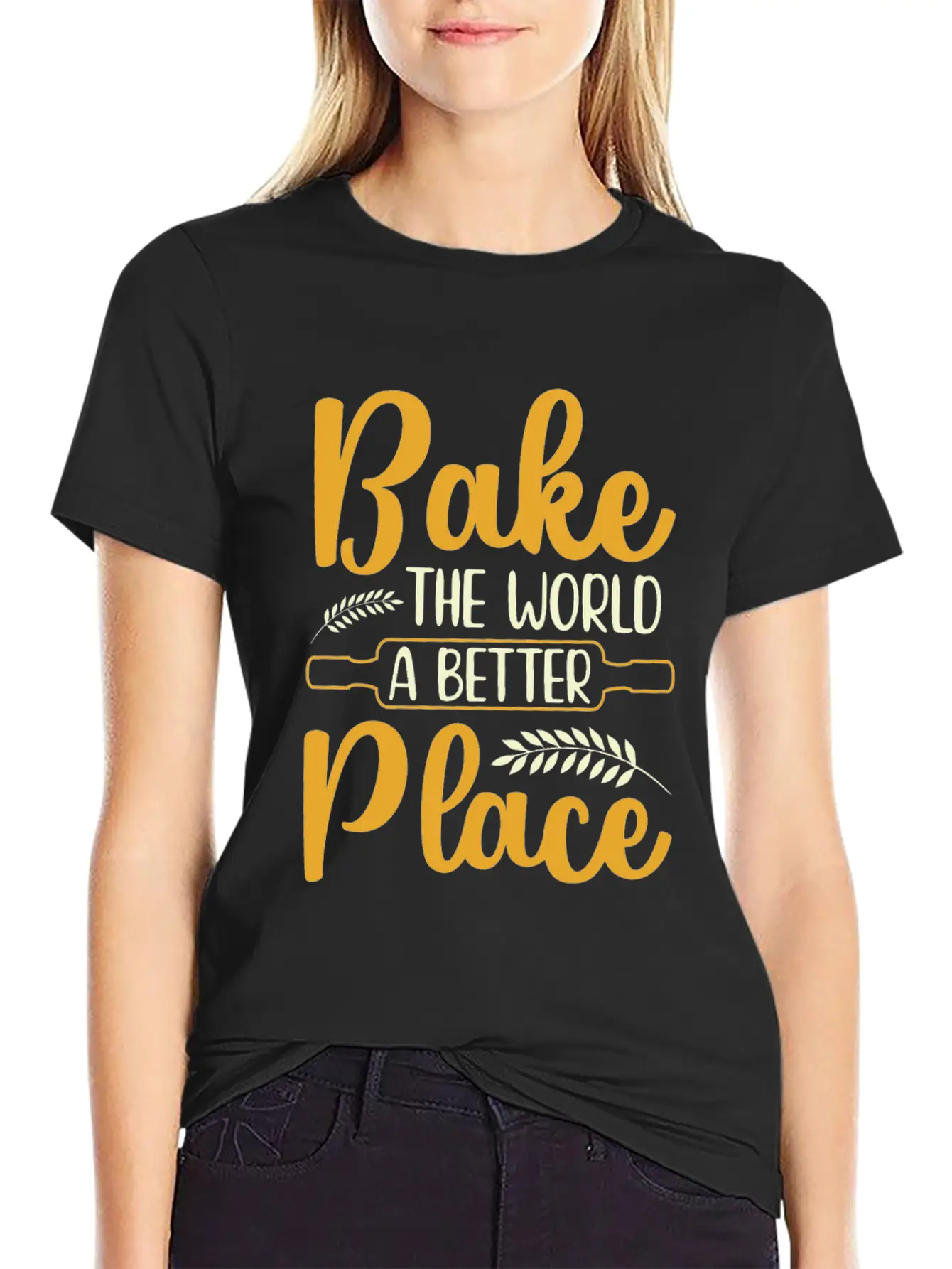 Bake The World A Better Place Funny Baking Relaxed Everyday Tee – Lightweight And Durable Cotton