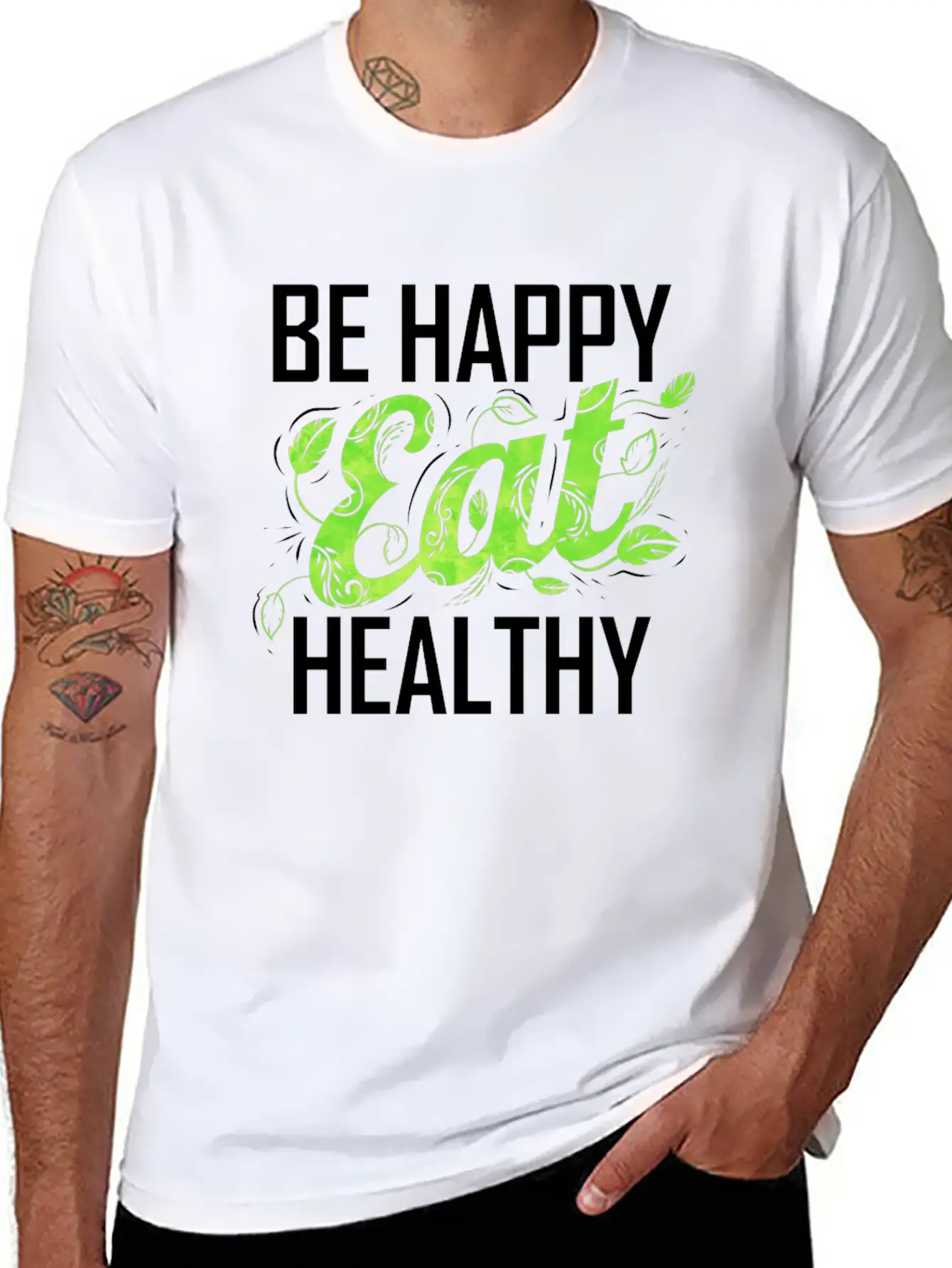 Be Happy And Eat Healthy As A Vegetarian And Vegan Stylish Everyday T-Shirt – Unisex Basic Cotton Tee