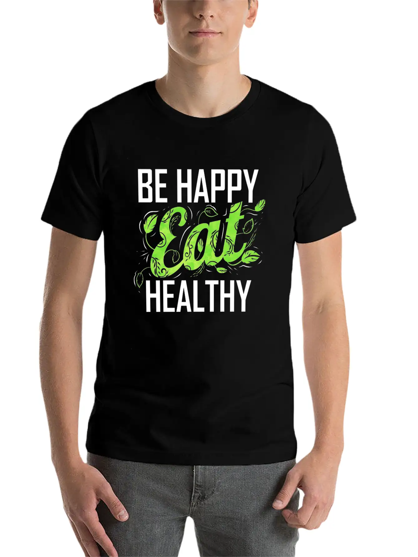 Be Happy And Eat Healthy As A Vegetarian And Vegan Stylish Everyday T-Shirt – Unisex Basic Cotton Tee