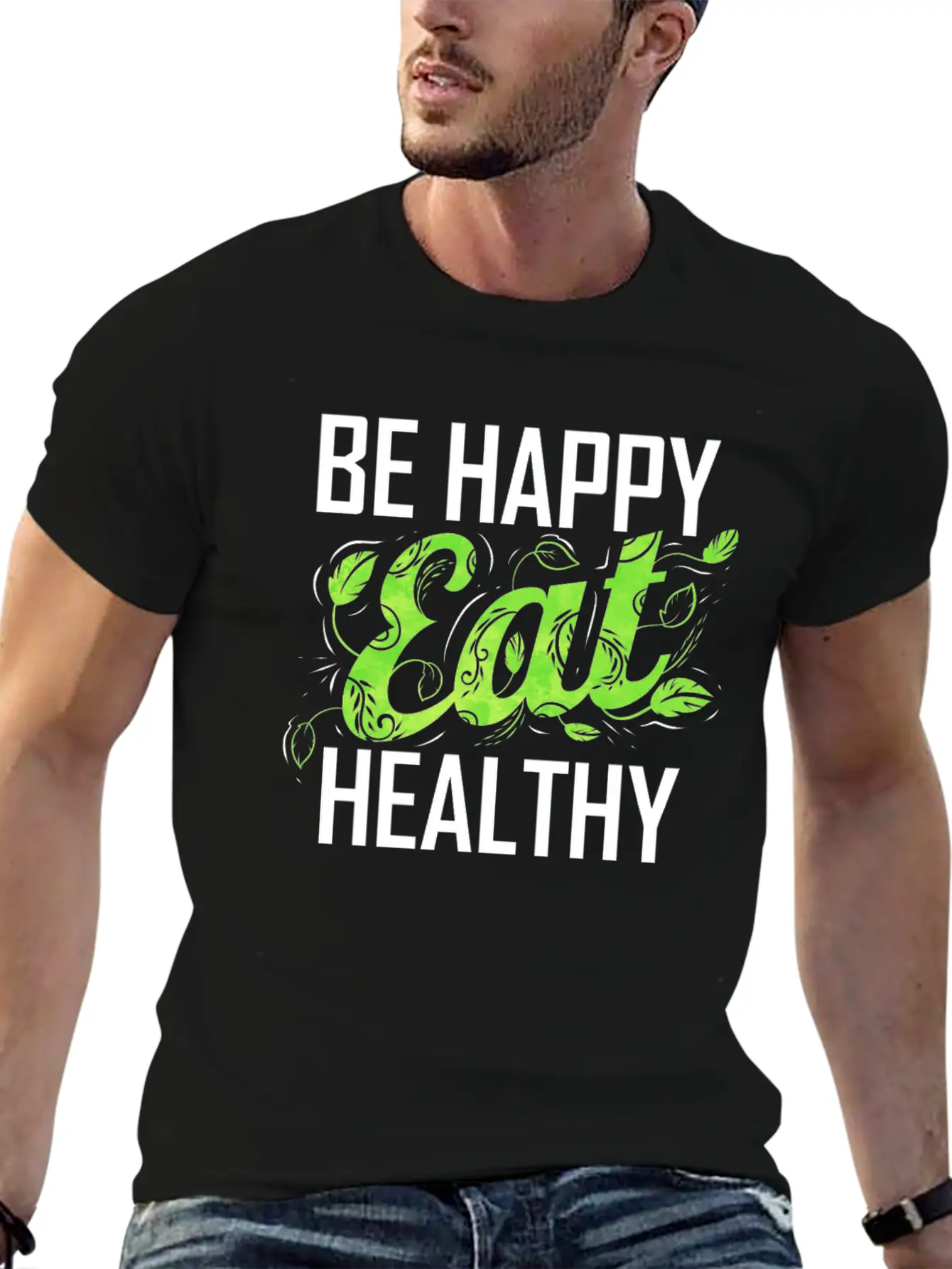 Be Happy And Eat Healthy As A Vegetarian And Vegan Stylish Everyday T-Shirt – Unisex Basic Cotton Tee