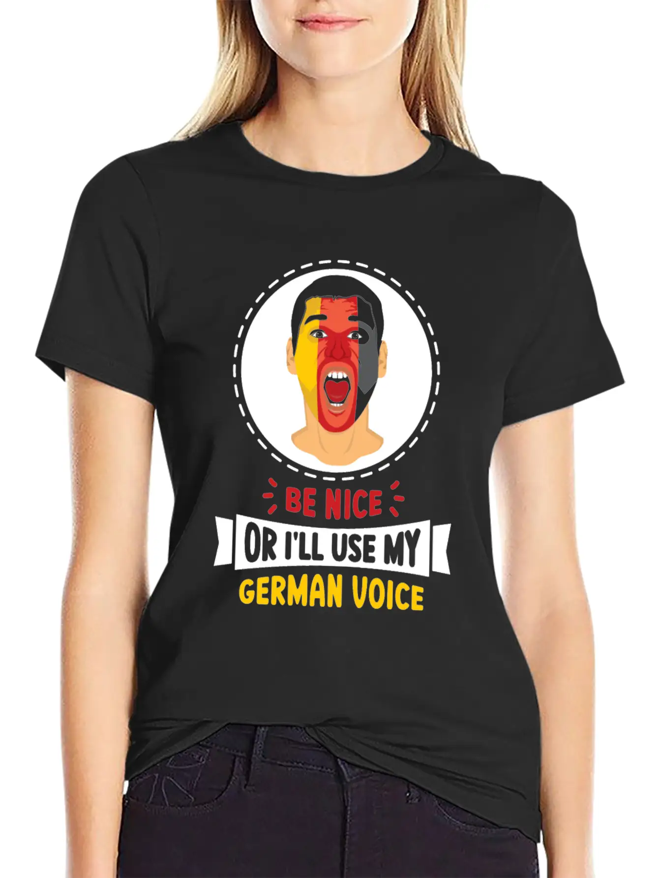 Be Nice Or I'll Use My German Voice Scream Teacher Relaxed Everyday Tee – Lightweight And Durable Cotton