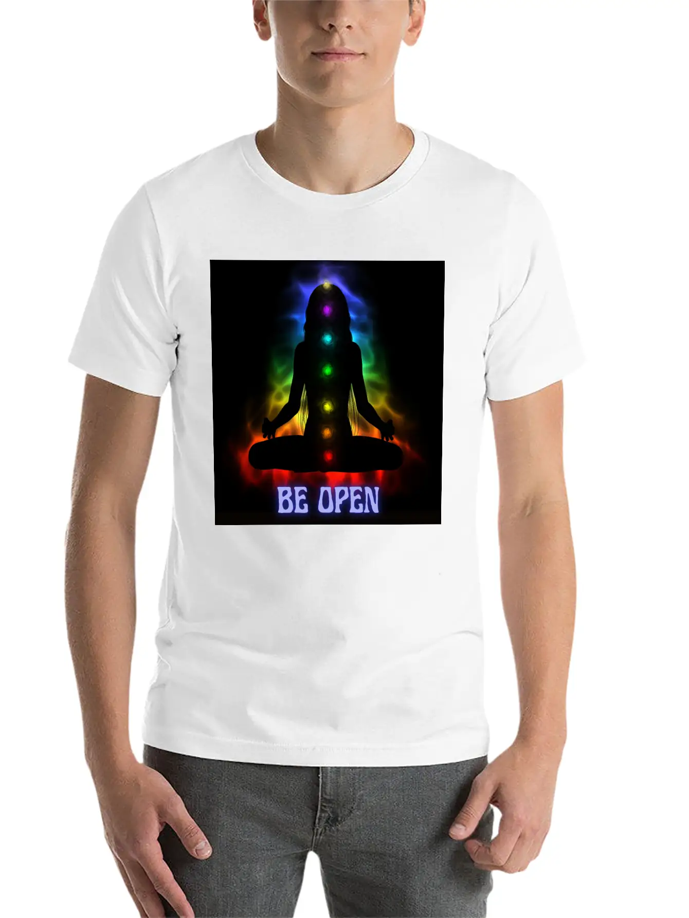 Be Open Neon Meditating Silhouette Unisex Casual T-Shirt – Clean Design For Daily Comfort