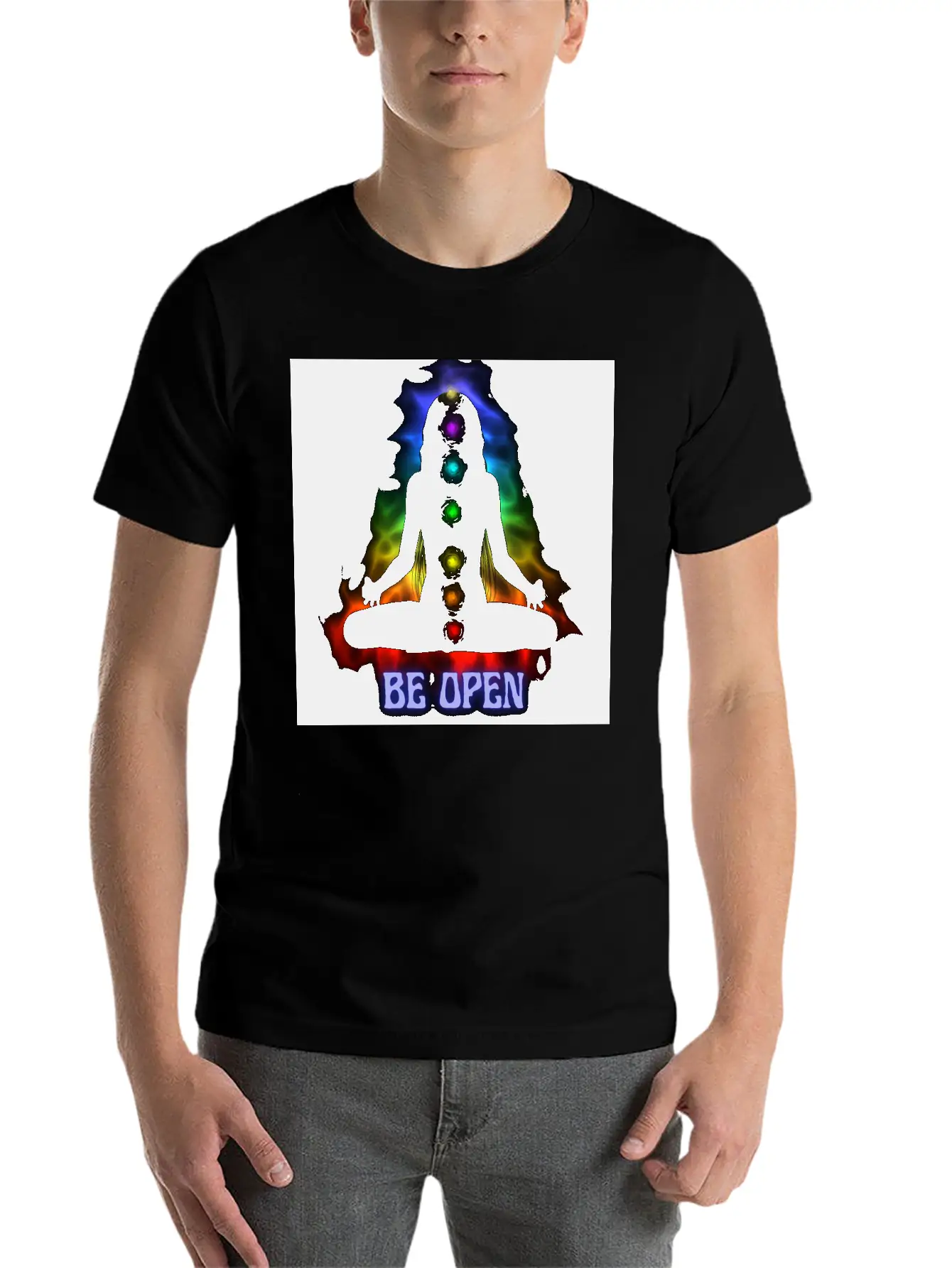 Be Open Neon Meditating Silhouette Unisex Casual T-Shirt – Clean Design For Daily Comfort