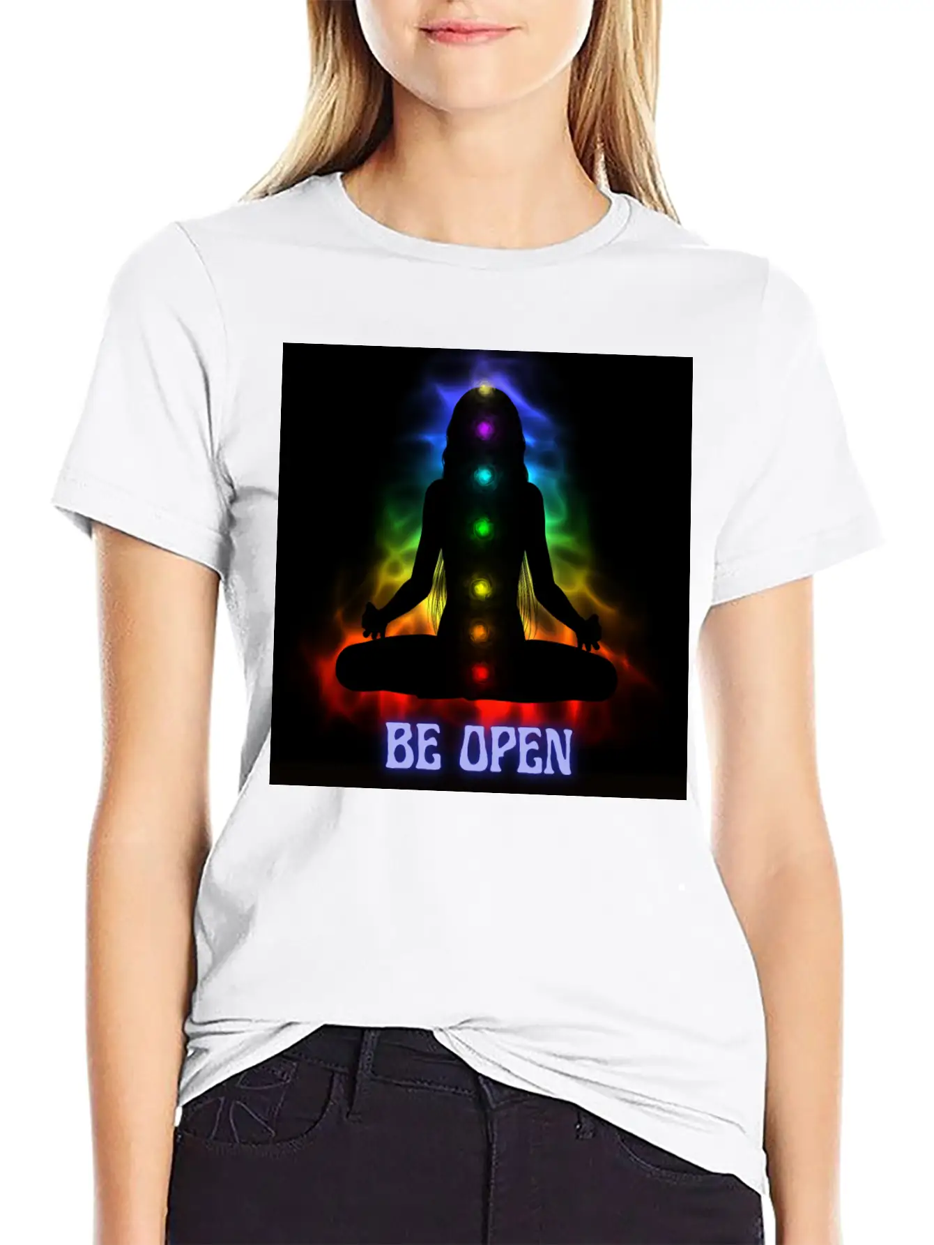 Be Open Neon Meditating Silhouette Unisex Casual T-Shirt – Clean Design For Daily Comfort