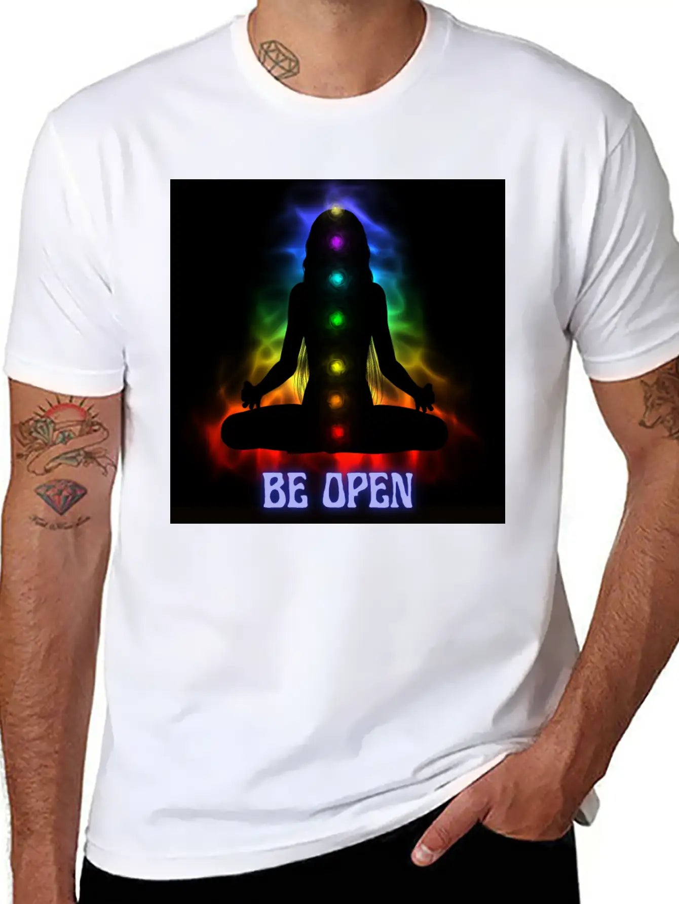 Be Open Neon Meditating Silhouette Unisex Casual T-Shirt – Clean Design For Daily Comfort