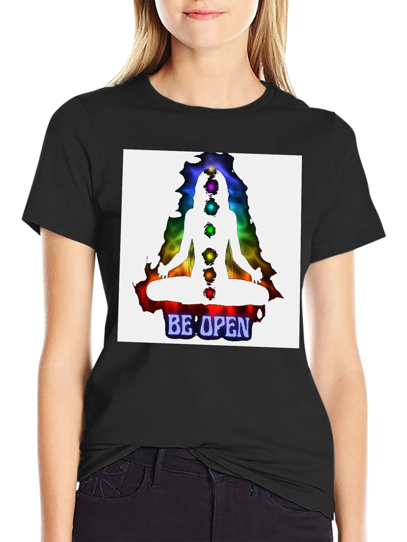 Be Open Neon Meditating Silhouette Unisex Casual T-Shirt – Clean Design For Daily Comfort