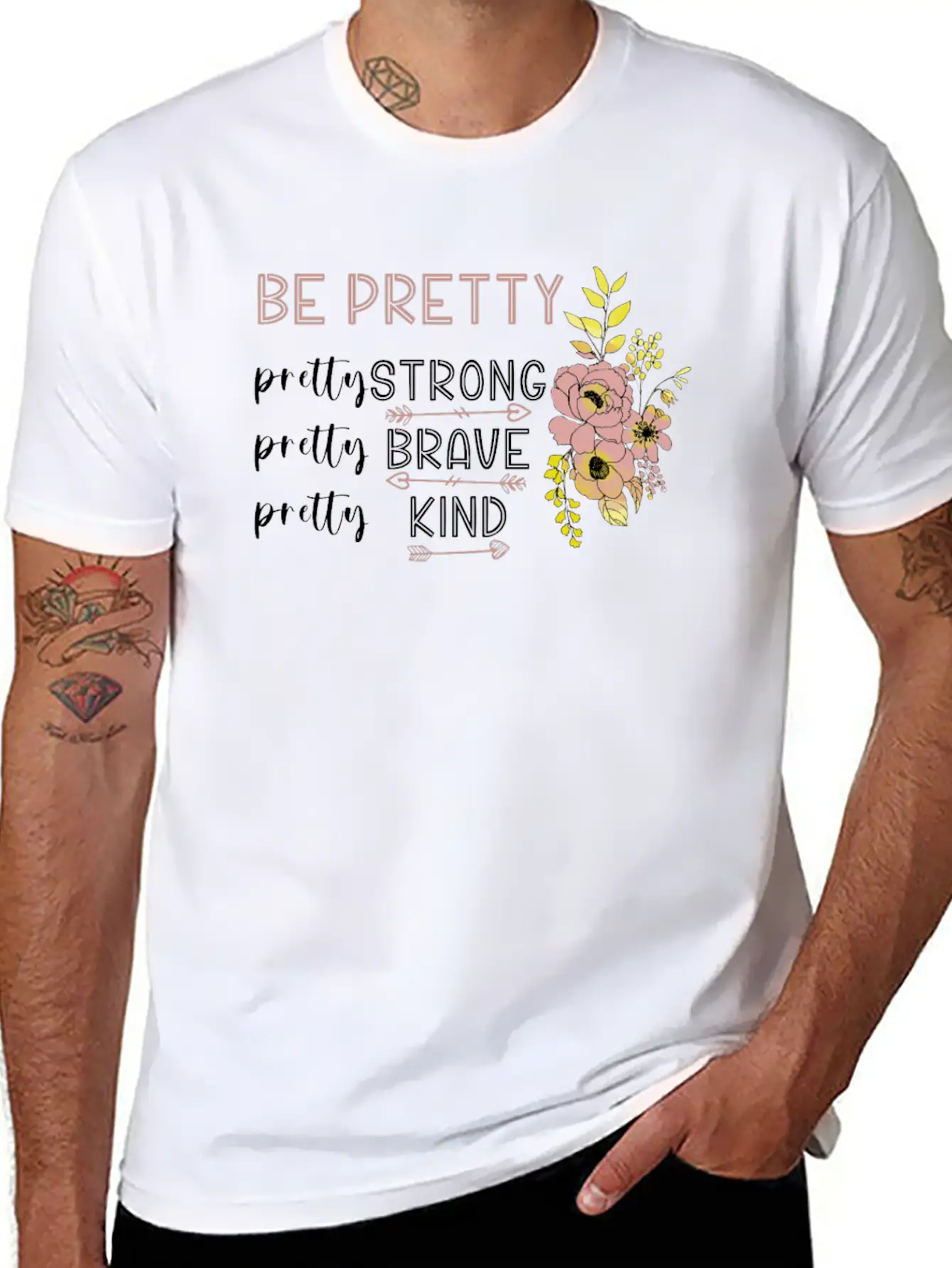 Be Pretty Strong Brave Kind Hippie Basic Graphic T-Shirt – Daily Comfort In Soft Cotton