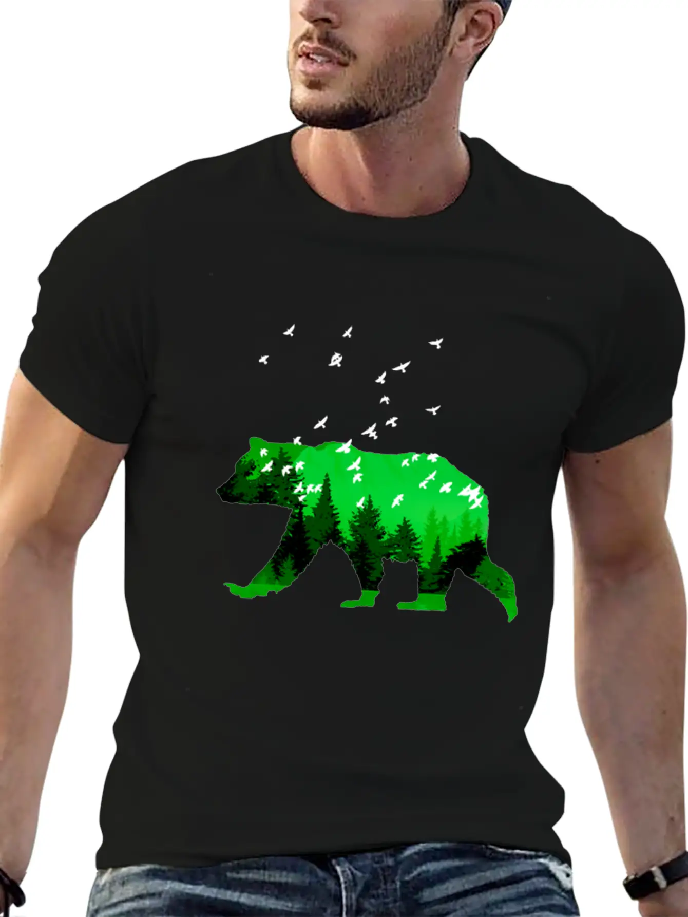 Bear And Forest By LindezaDesign Comfortable Minimalist Graphic Tee – Summer Style Essential