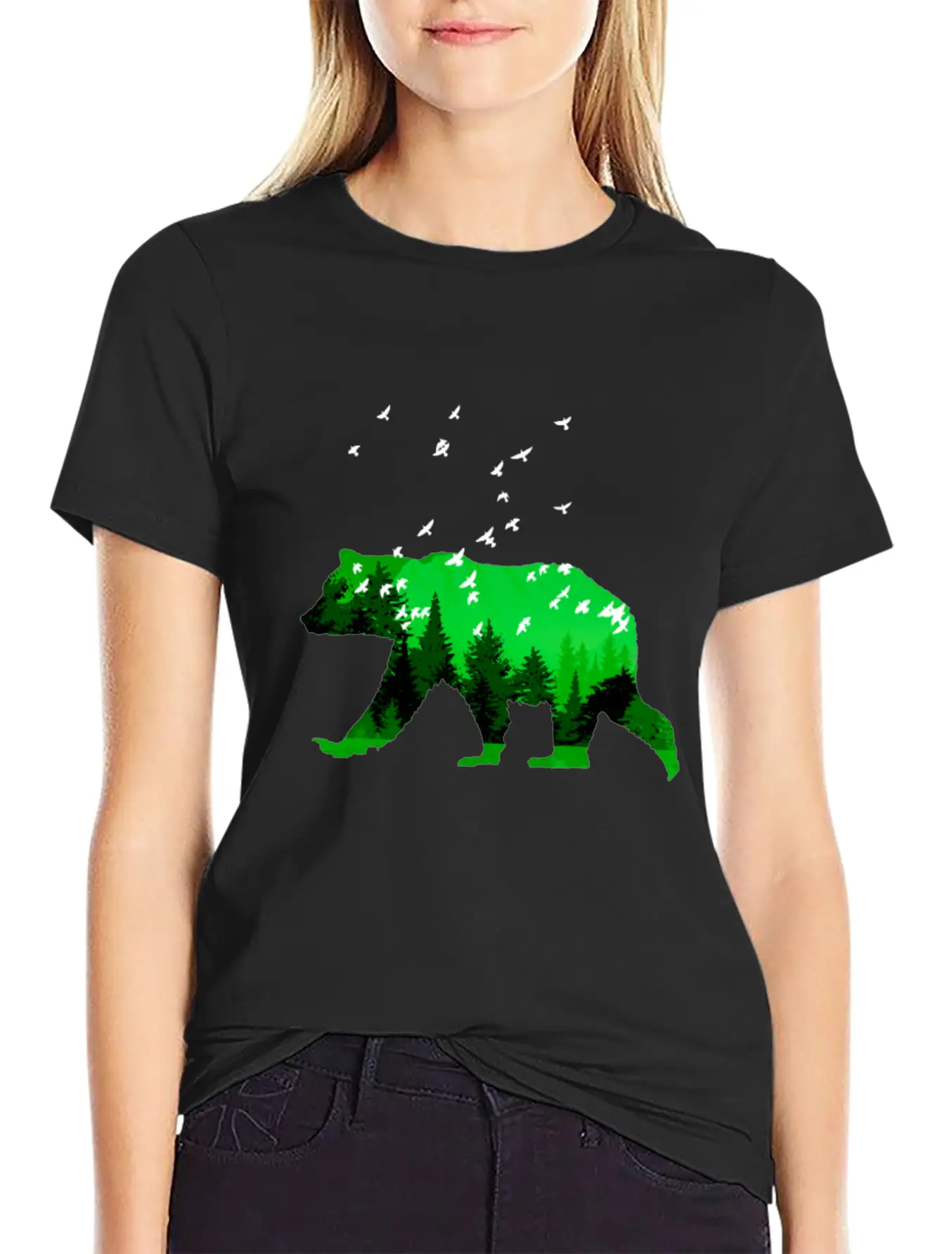 Bear And Forest By LindezaDesign Comfortable Minimalist Graphic Tee – Summer Style Essential