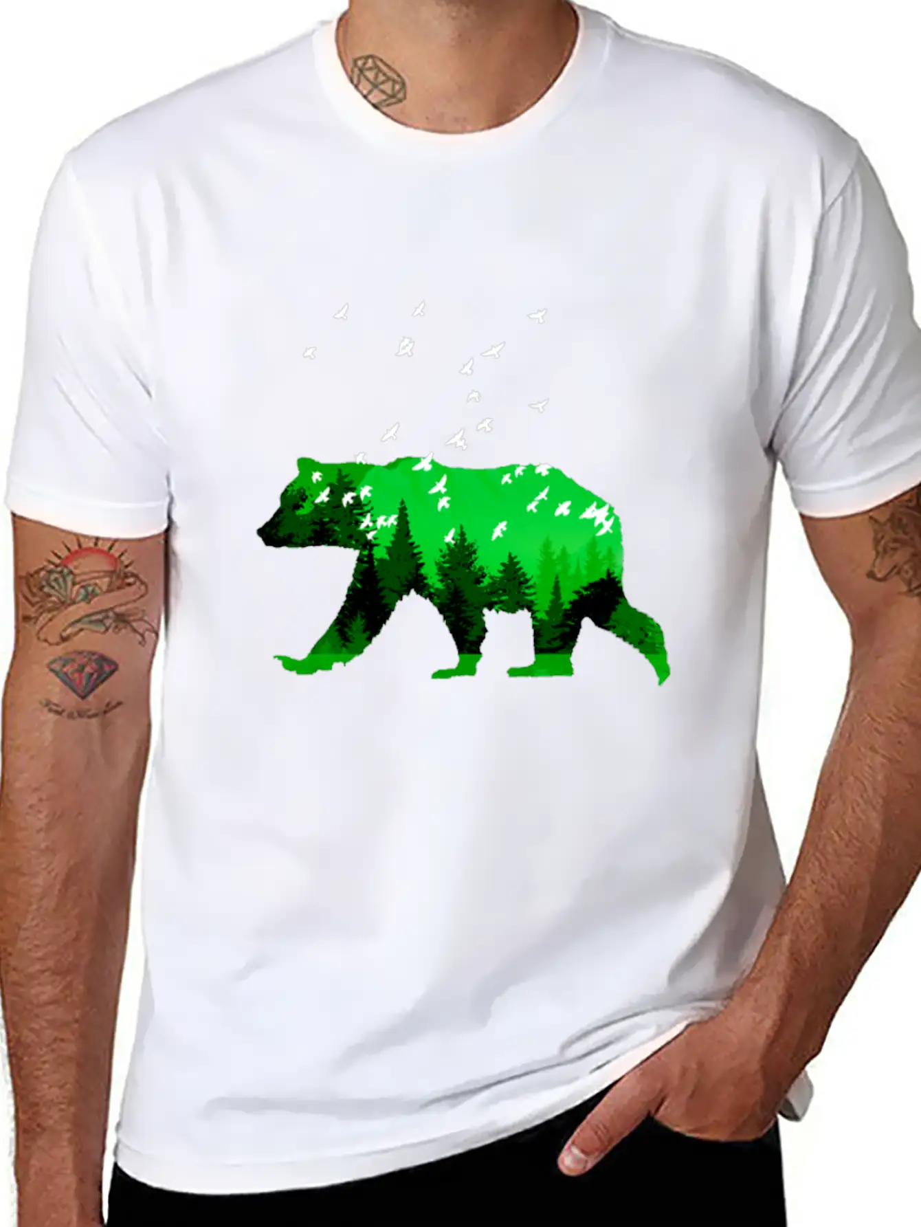 Bear And Forest By LindezaDesign Comfortable Minimalist Graphic Tee – Summer Style Essential