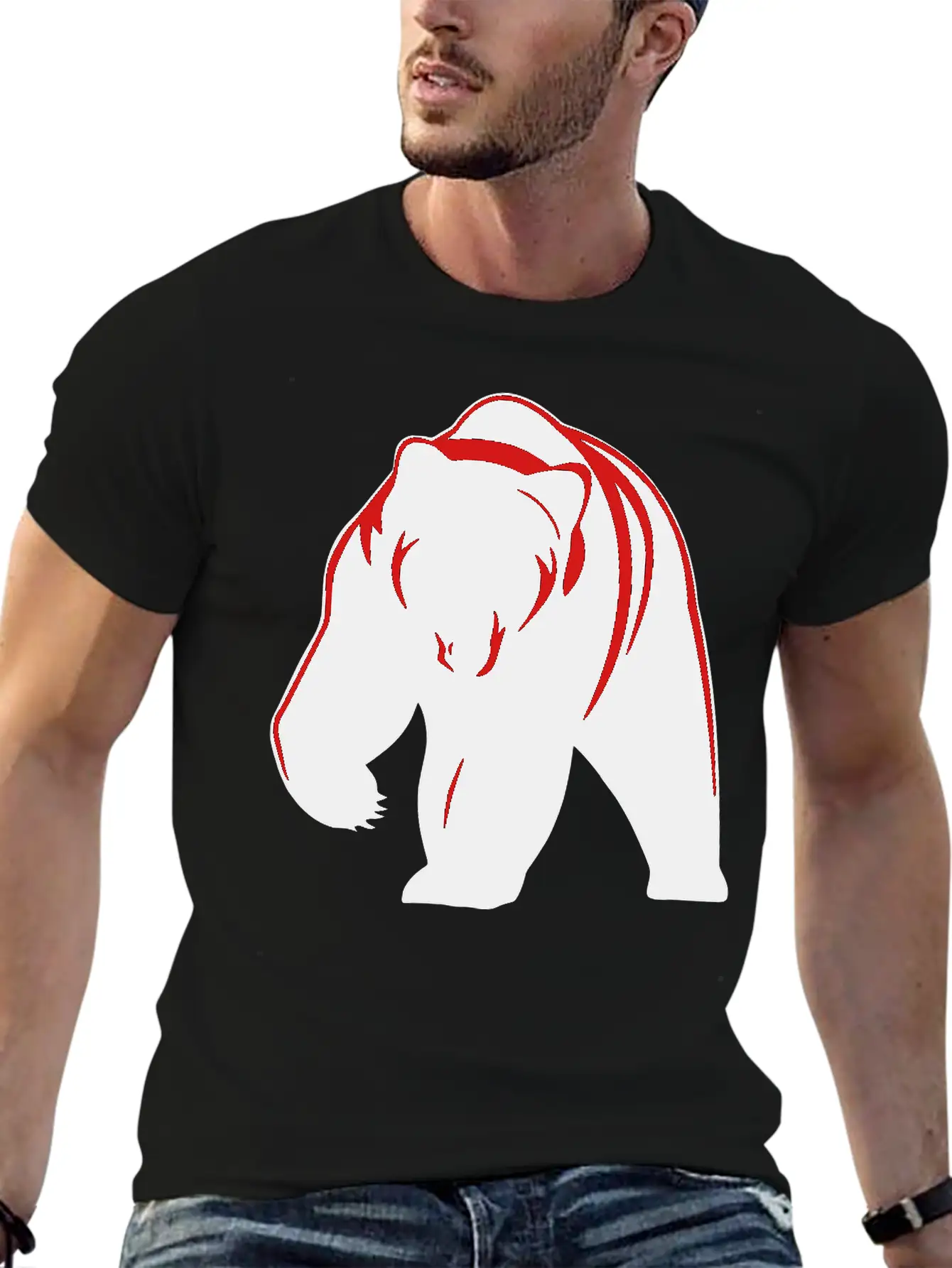 Bear Mascot Filled Lightweight Cotton T-Shirt – Daily Comfort Graphic Shirt