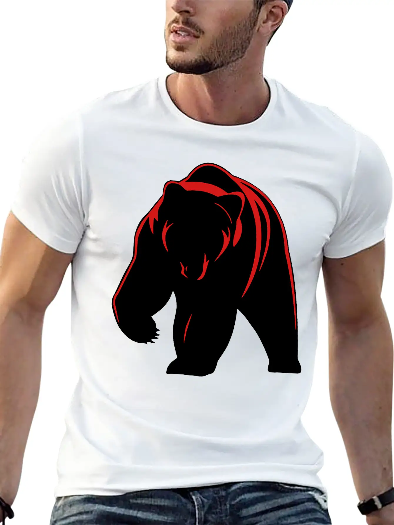 Bear Mascot Filled Lightweight Cotton T-Shirt – Daily Comfort Graphic Shirt