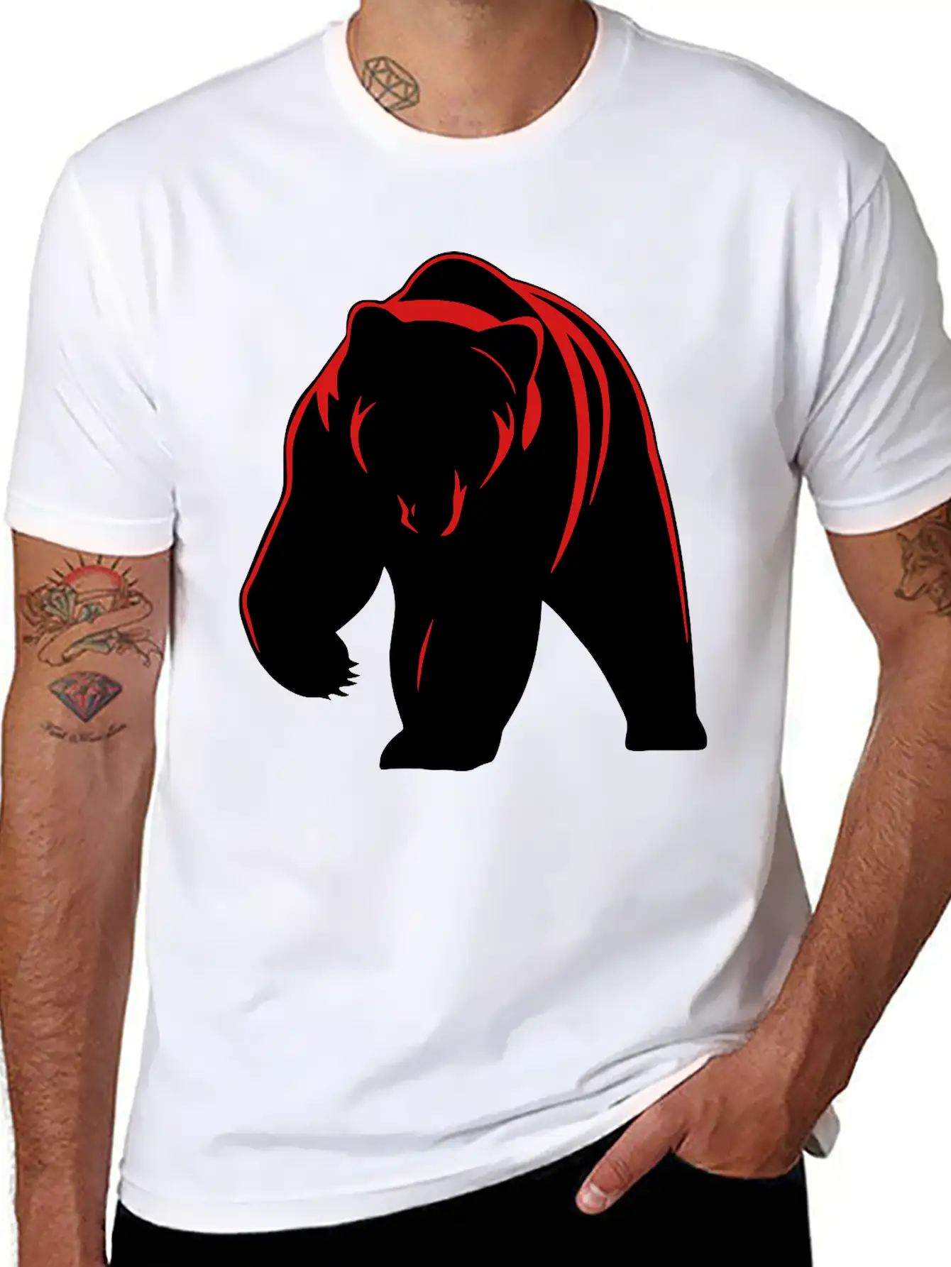 Bear Mascot Filled Lightweight Cotton T-Shirt – Daily Comfort Graphic Shirt